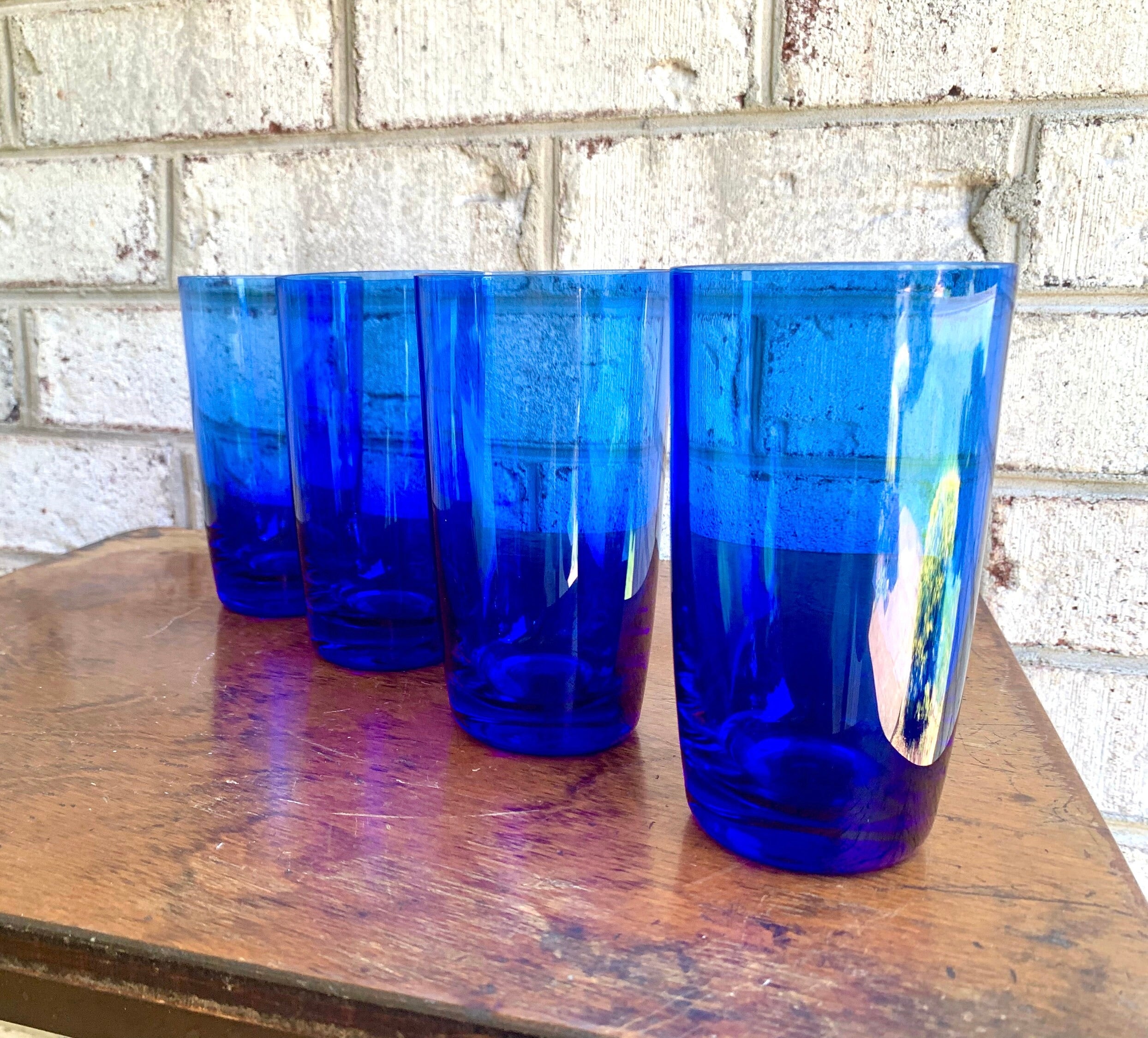 Vintage Set of 4 Colbalt Blue Drinking Glasses | Colbalt Blue Drinking Glasses | Blue Tumbler Glasses