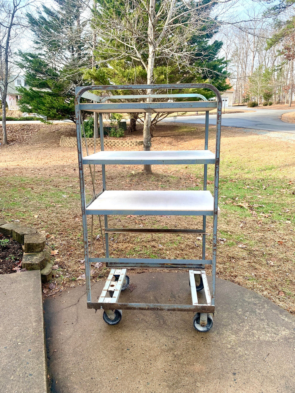Industrial Rolling Baking Tray Cart | Industrial Pottery Cart | Vtg Distressed REED Metal Cart| Baker's Rack| Rustic Metal Shelf
