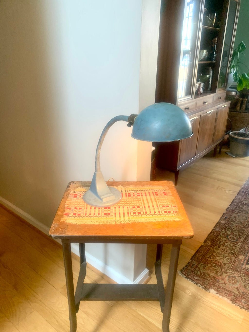 Vintage Blue Goose Neck Lamp | Industrial Flexible Desk Lamp | Blue Adjustable Desk Lamp | Distressed Style Paint Desk Lamp |