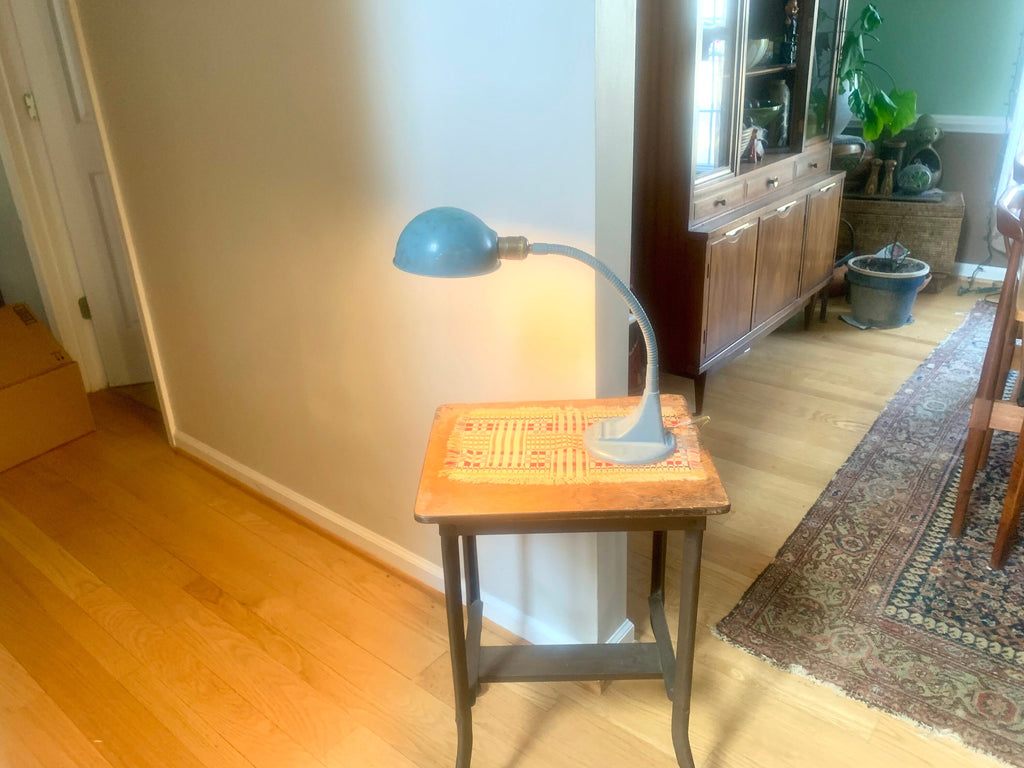 Vintage Blue Goose Neck Lamp | Industrial Flexible Desk Lamp | Blue Adjustable Desk Lamp | Distressed Style Paint Desk Lamp |