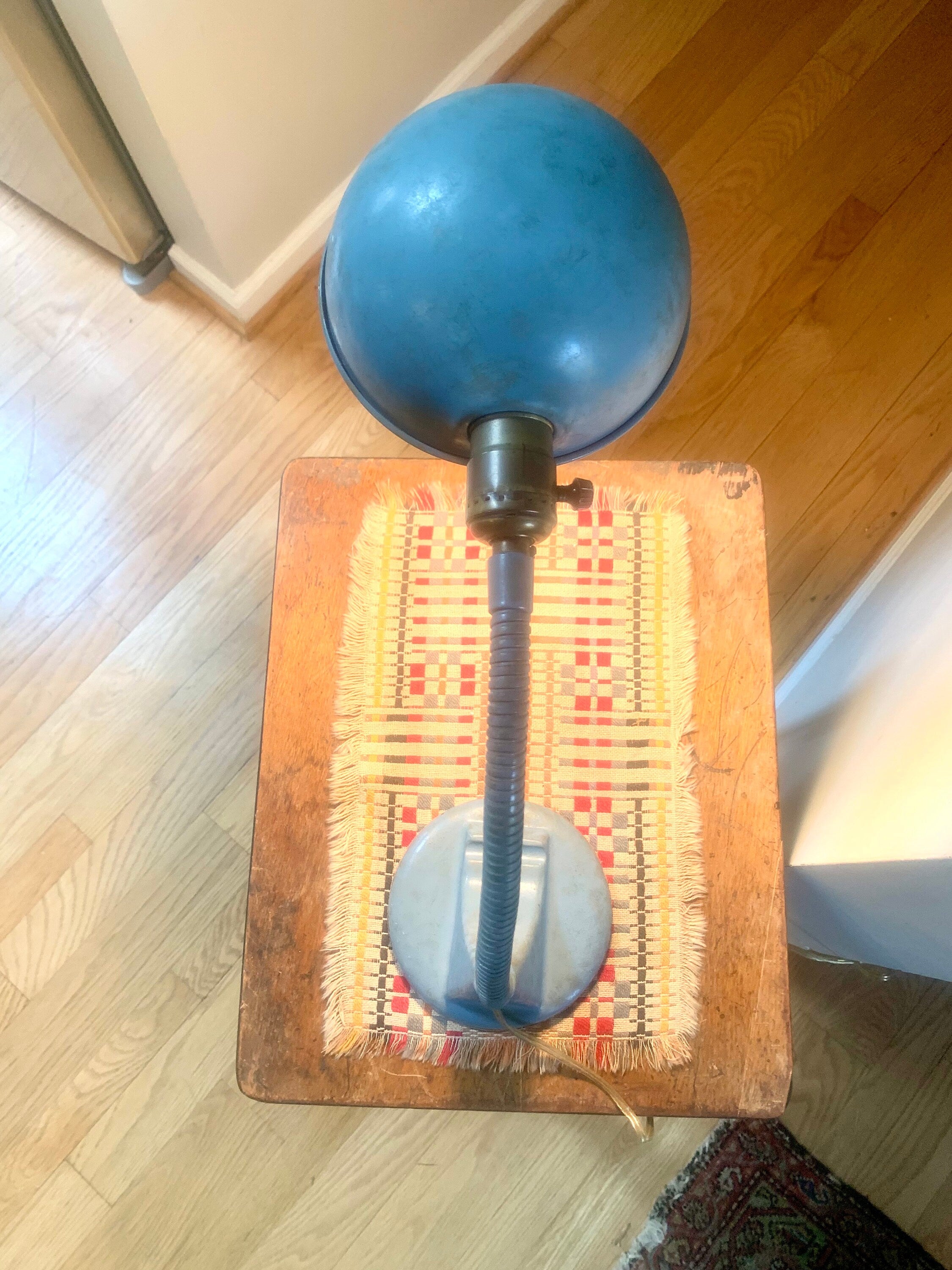 Vintage Blue Goose Neck Lamp | Industrial Flexible Desk Lamp | Blue Adjustable Desk Lamp | Distressed Style Paint Desk Lamp |