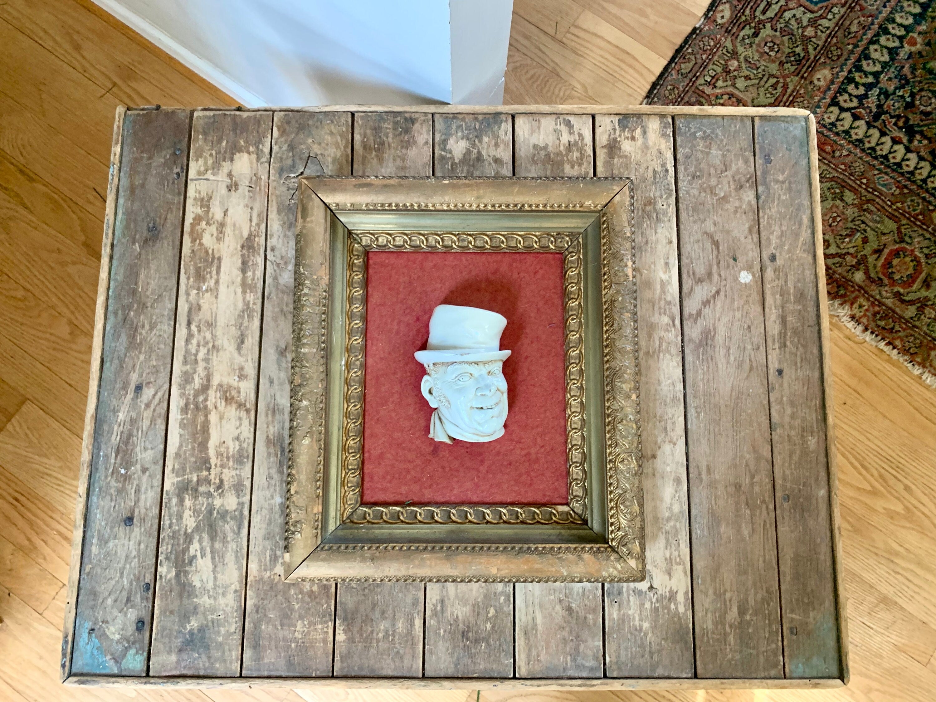 Vintage Framed Bossons Man in Top Hat | Framed Head Figurine | Distressed Framed Bossons Head Rare Bossons Wall Hanging | A Christmas Carol