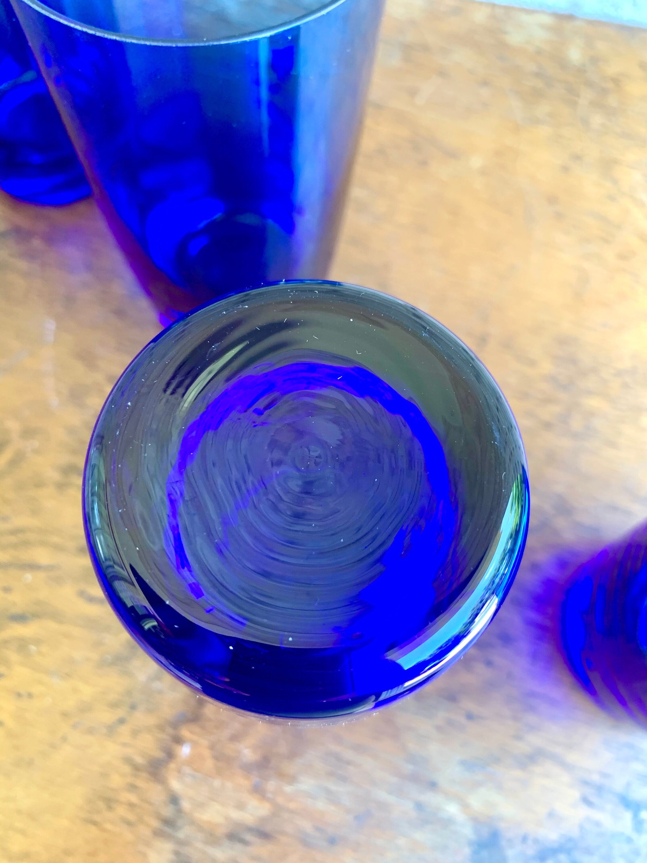 Vintage Set of 4 Colbalt Blue Drinking Glasses | Colbalt Blue Drinking Glasses | Blue Tumbler Glasses