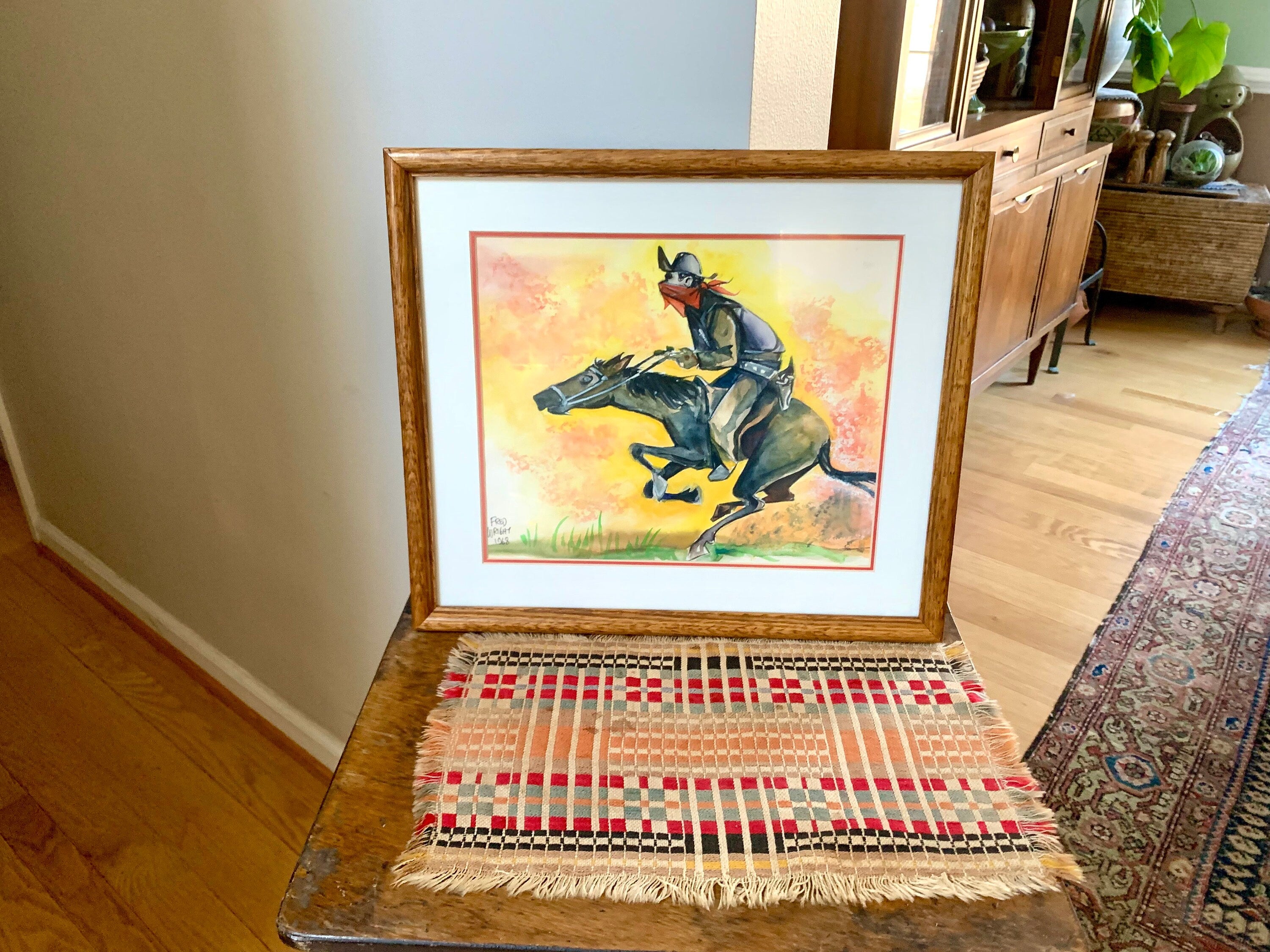 Vintage 1960's Fred Wright Cartoonist Art Work | Fred Wright Riding Cowboy Drawing | Western Cartoon Art | Labor Cartoonist Print | Signed Art