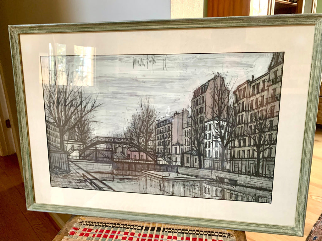 Vintage Framed Bernard Buffet Lithograph | St. Martins Canal Lithograph | Buffet Signed Art | French MCM Art | Michel Garnier Collection