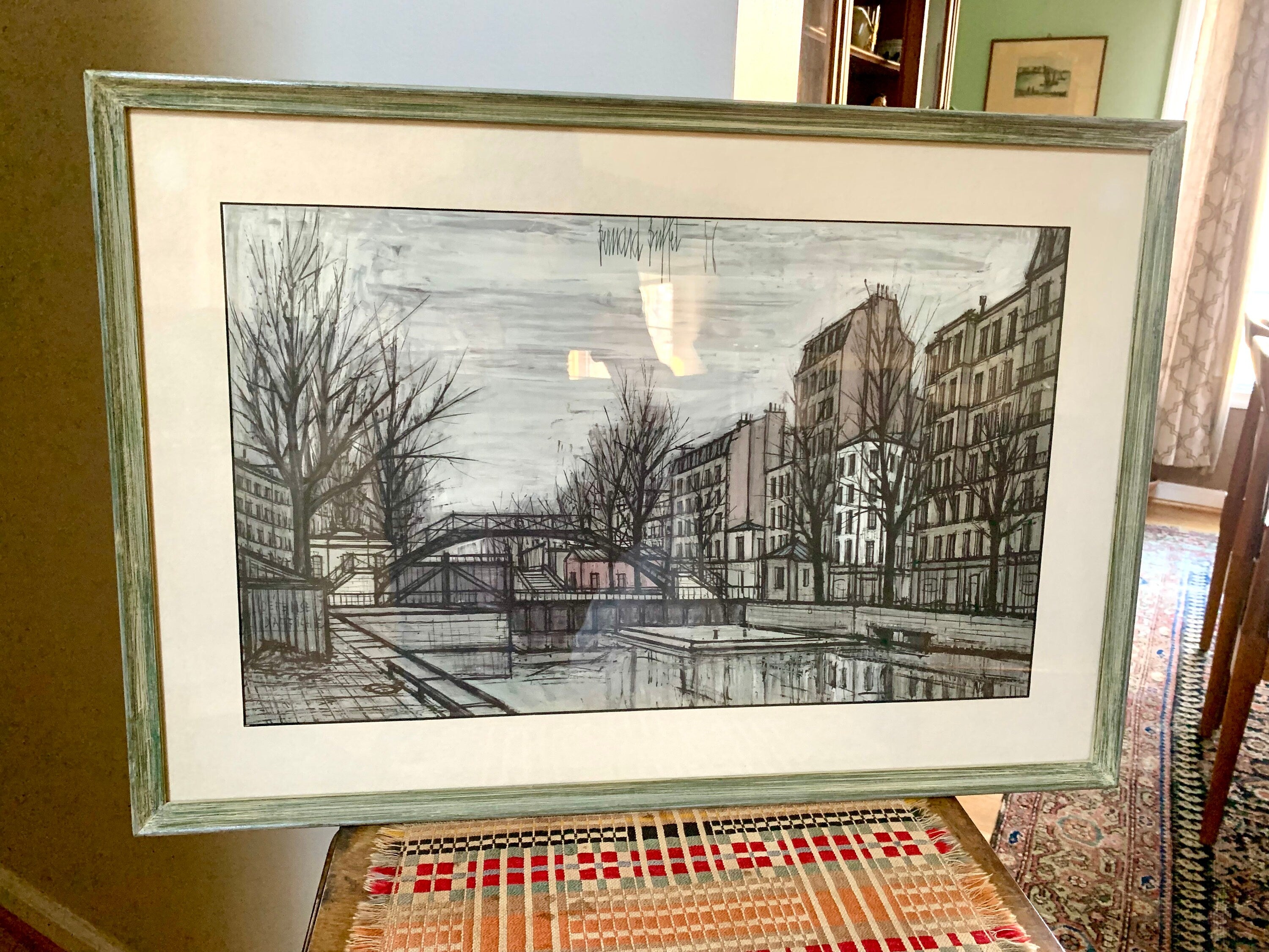 Vintage Framed Bernard Buffet Lithograph | St. Martins Canal Lithograph | Buffet Signed Art | French MCM Art | Michel Garnier Collection