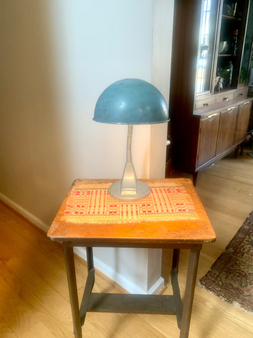 Vintage Blue Goose Neck Lamp | Industrial Flexible Desk Lamp | Blue Adjustable Desk Lamp | Distressed Style Paint Desk Lamp |