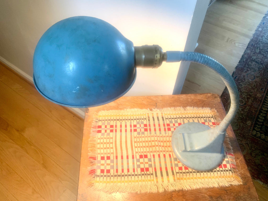 Vintage Blue Goose Neck Lamp | Industrial Flexible Desk Lamp | Blue Adjustable Desk Lamp | Distressed Style Paint Desk Lamp |