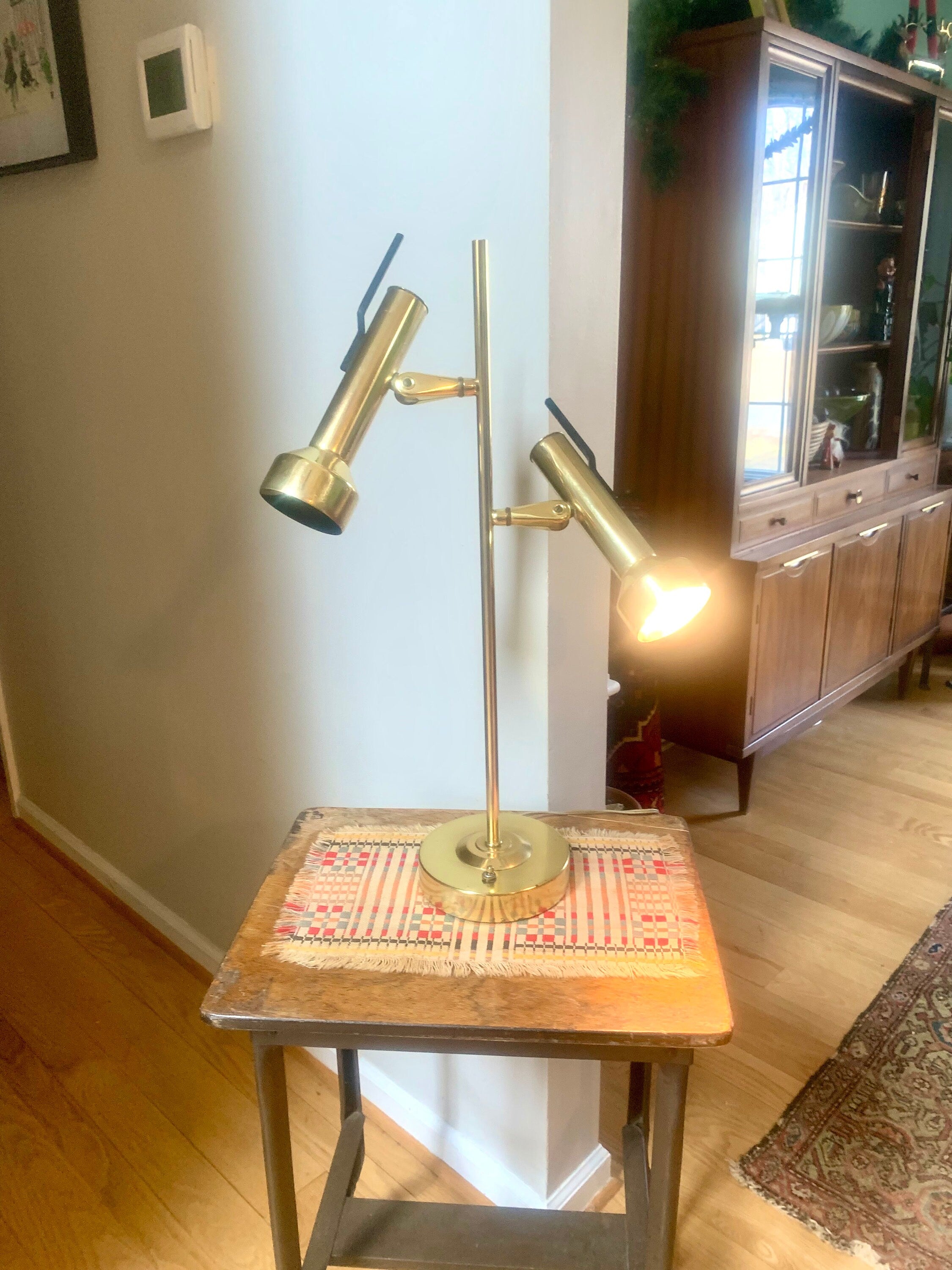 Vintage Brass MCM Table Lamp | Adjustable Brass Table Lamp | Brass Adjustable Spotlight | Mid Century Table Lamp