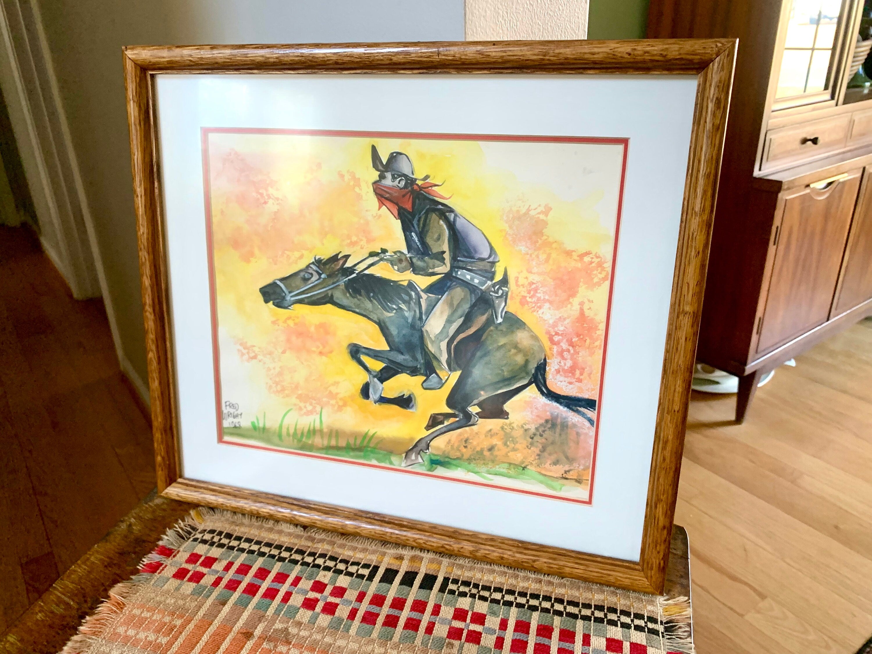 Vintage 1960's Fred Wright Cartoonist Art Work | Fred Wright Riding Cowboy Drawing | Western Cartoon Art | Labor Cartoonist Print | Signed Art