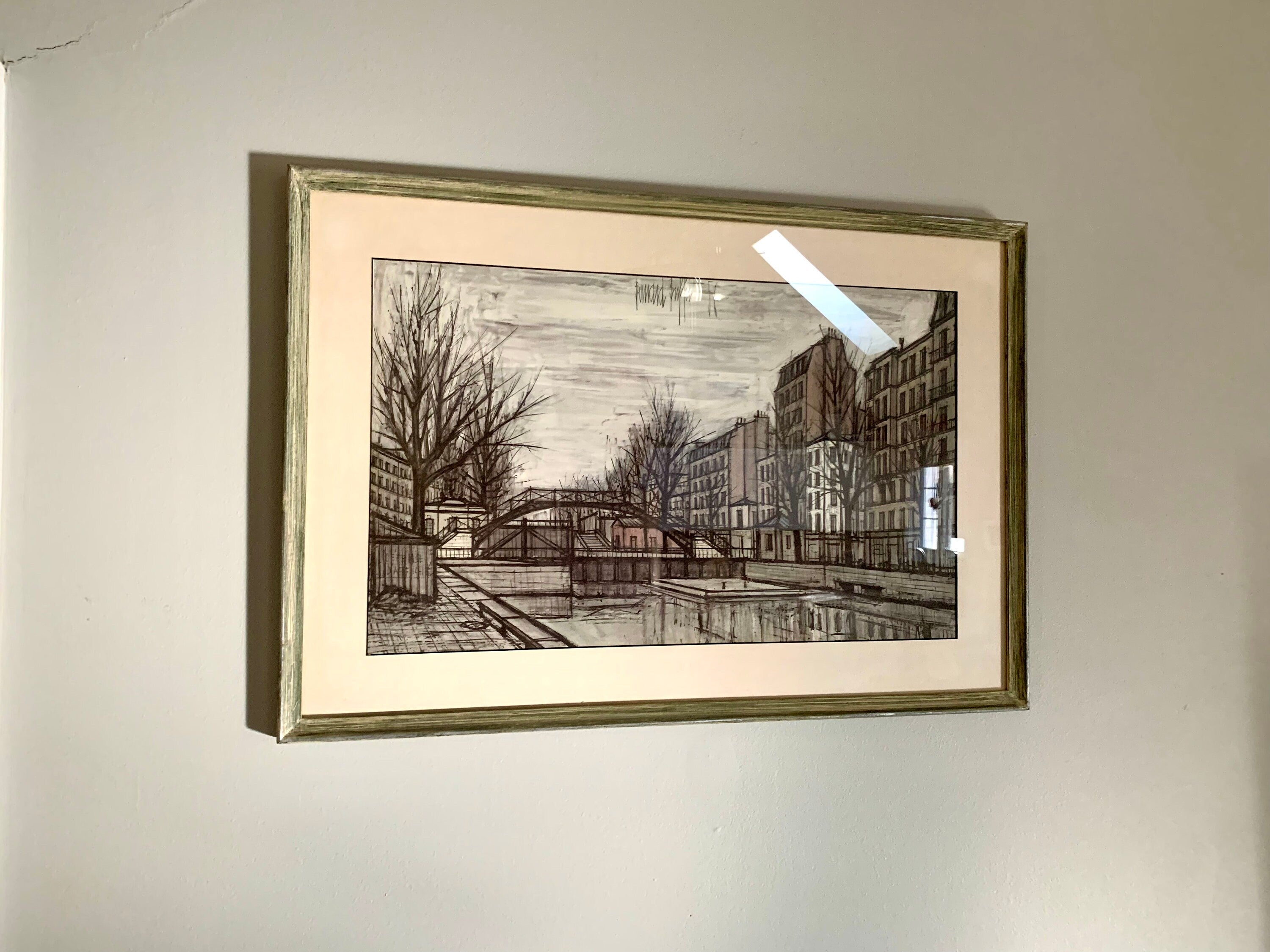 Vintage Framed Bernard Buffet Lithograph | St. Martins Canal Lithograph | Buffet Signed Art | French MCM Art | Michel Garnier Collection