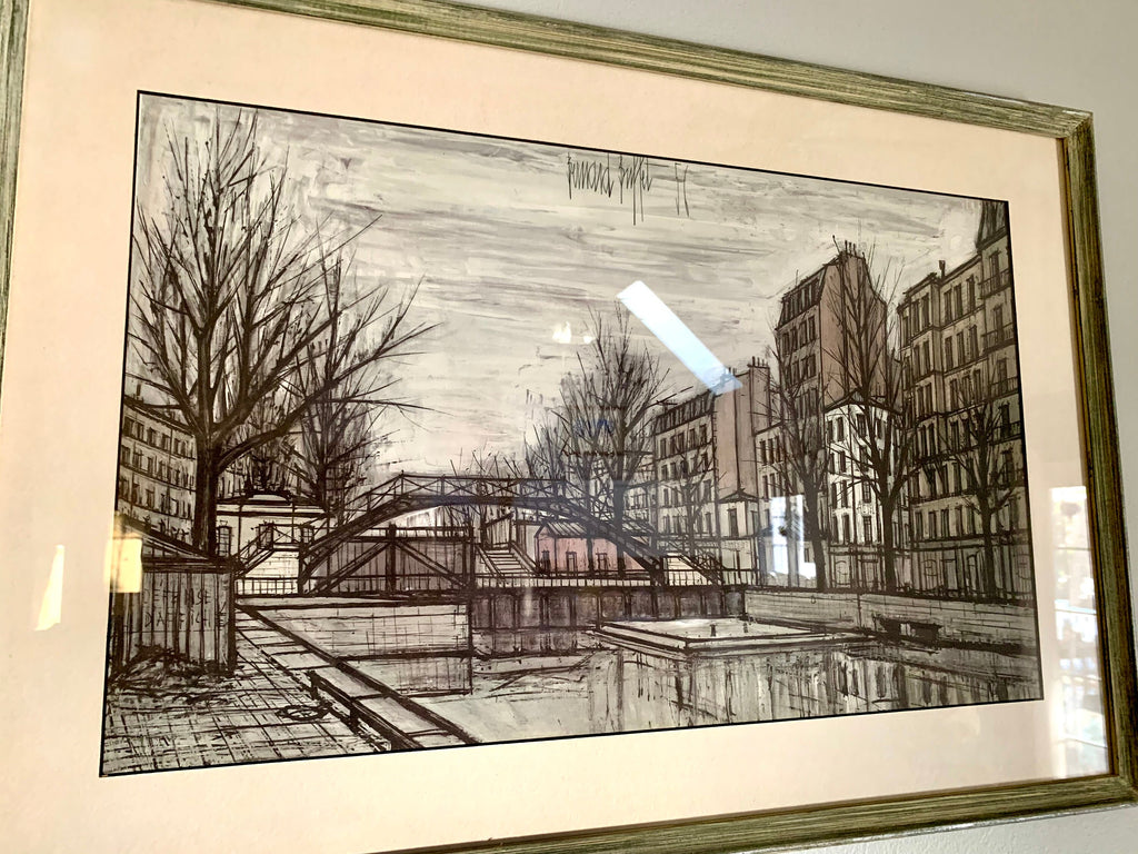 Vintage Framed Bernard Buffet Lithograph | St. Martins Canal Lithograph | Buffet Signed Art | French MCM Art | Michel Garnier Collection