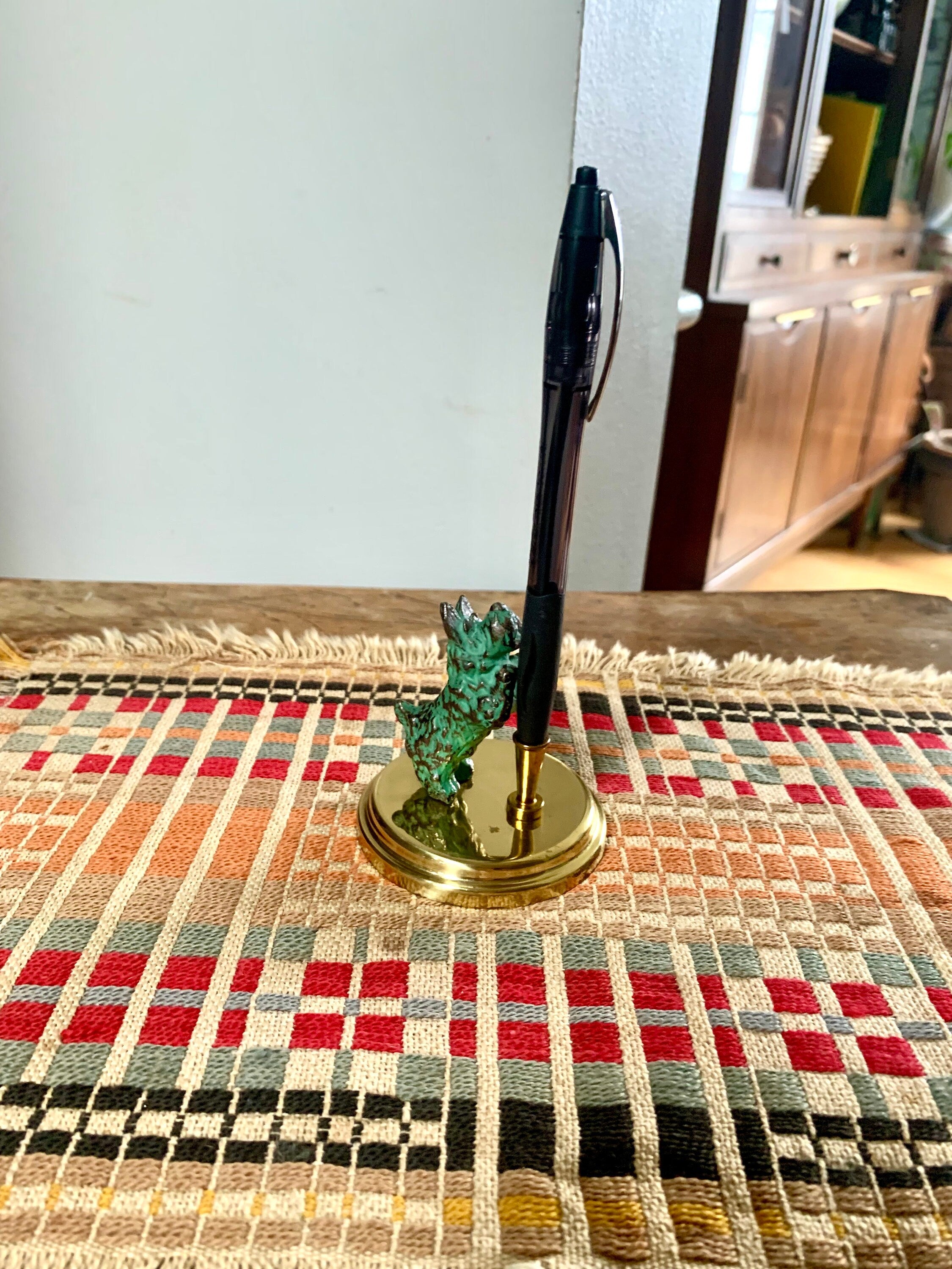 Brass Scotty Dog Pen Holder | Vintage Bronze Dog Desk Decor | Bronze Scottish Terrier Figurine Pen Holder | Brass Pen Holder