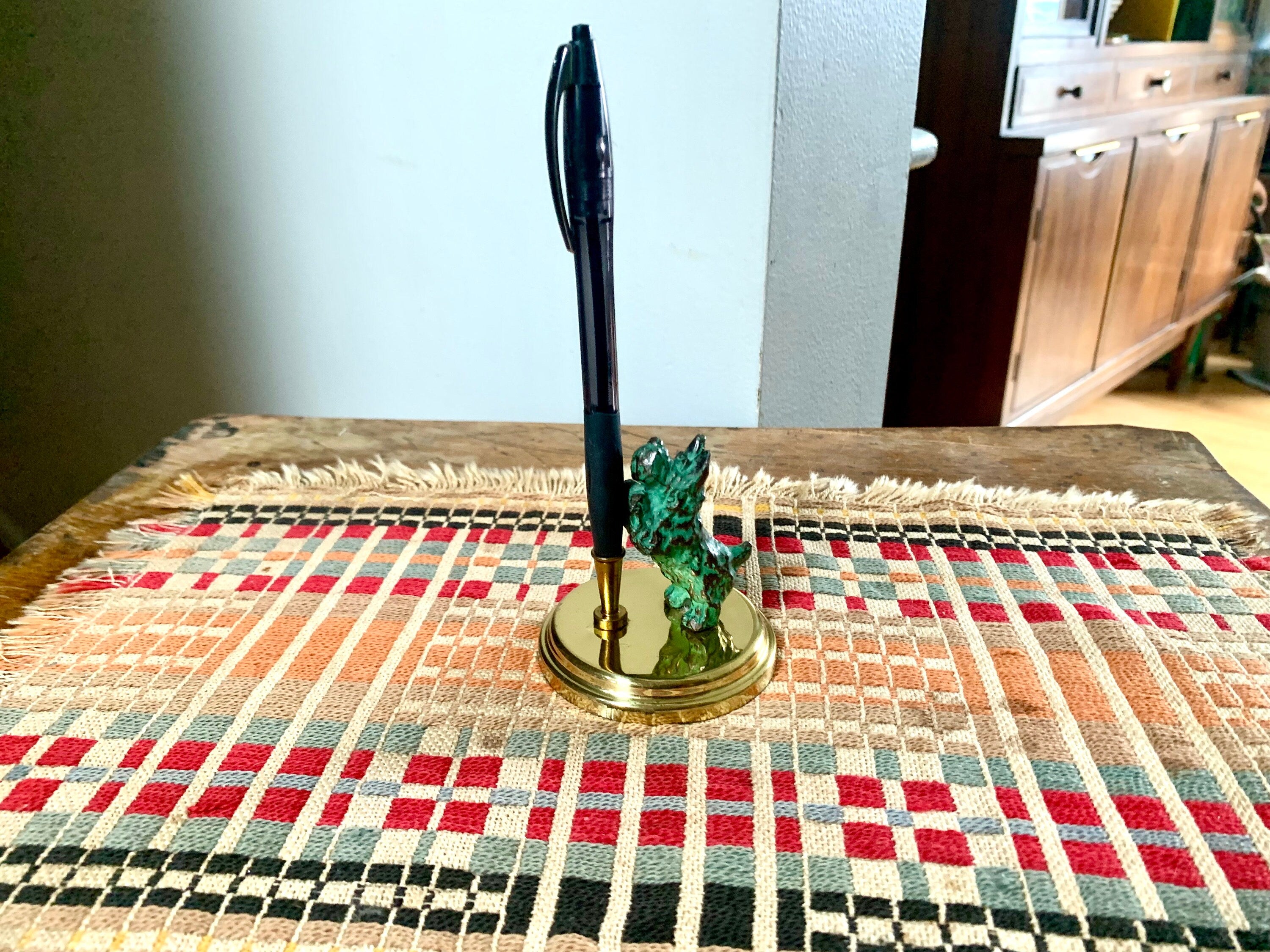Brass Scotty Dog Pen Holder | Vintage Bronze Dog Desk Decor | Bronze Scottish Terrier Figurine Pen Holder | Brass Pen Holder