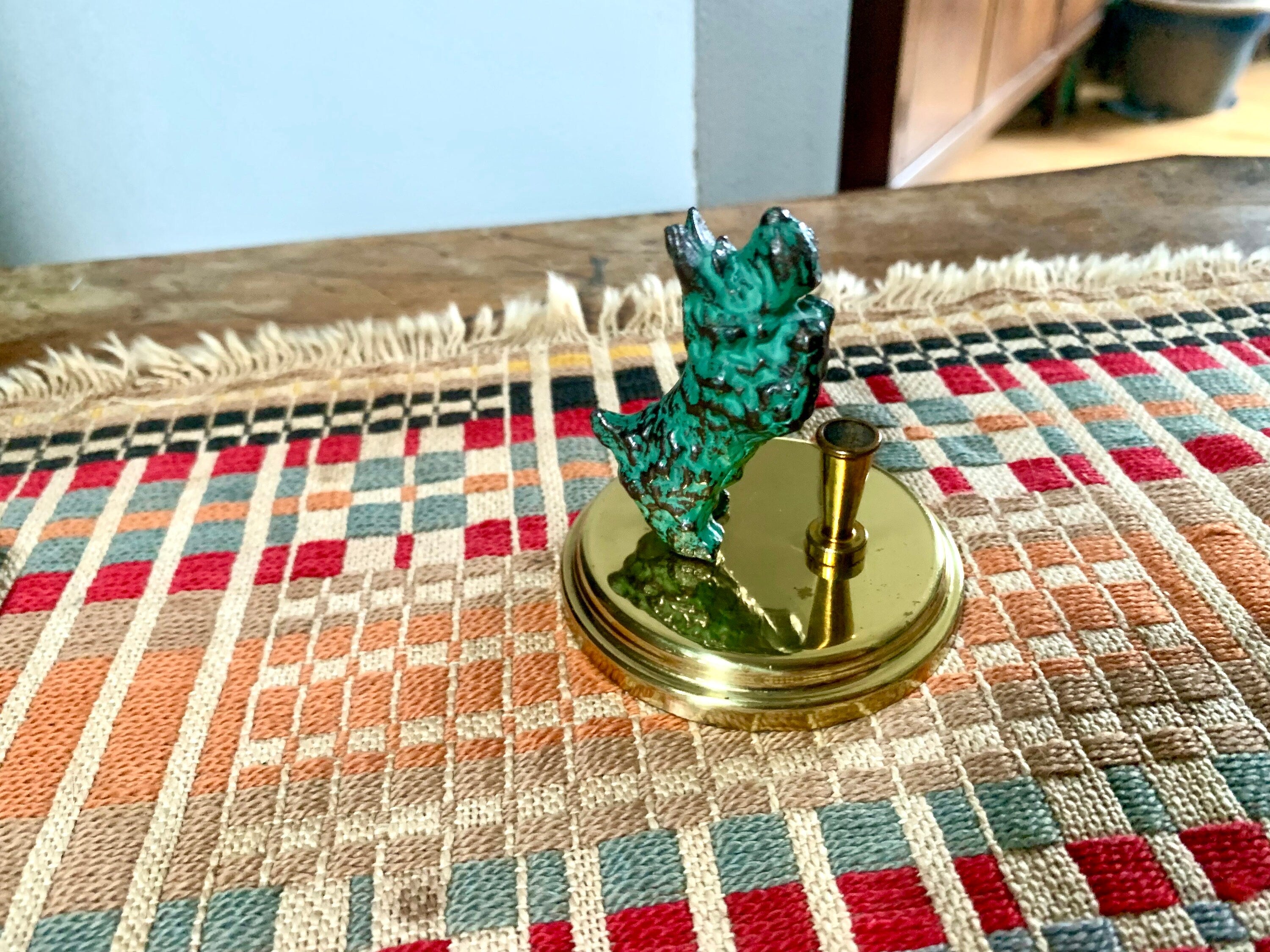 Brass Scotty Dog Pen Holder | Vintage Bronze Dog Desk Decor | Bronze Scottish Terrier Figurine Pen Holder | Brass Pen Holder