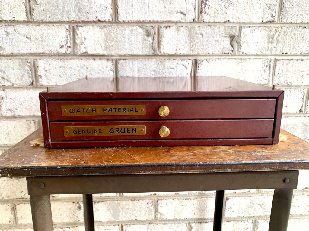 Genuine Gruen Co. Cabinet With Contents | Vintage 2 Drawer Gruen Watch Repair Parts and Cabinet | Gruen Watch Parts Cabinet | Watch Parts