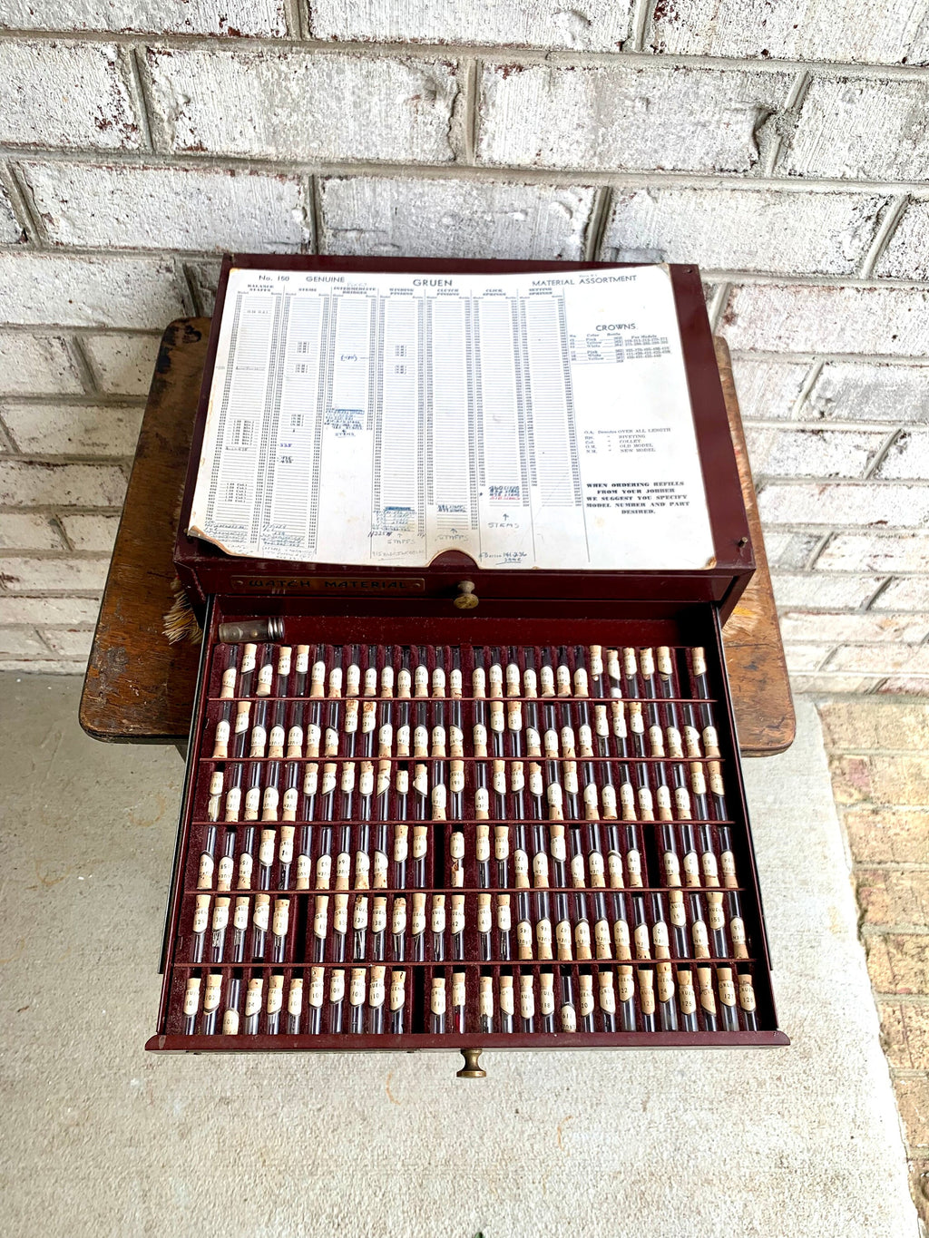 Genuine Gruen Co. Cabinet With Contents | Vintage 2 Drawer Gruen Watch Repair Parts and Cabinet | Gruen Watch Parts Cabinet | Watch Parts