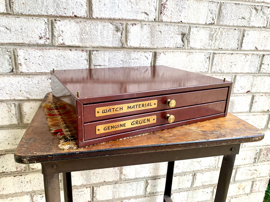 Genuine Gruen Co. Cabinet With Contents | Vintage 2 Drawer Gruen Watch Repair Parts and Cabinet | Gruen Watch Parts Cabinet | Watch Parts