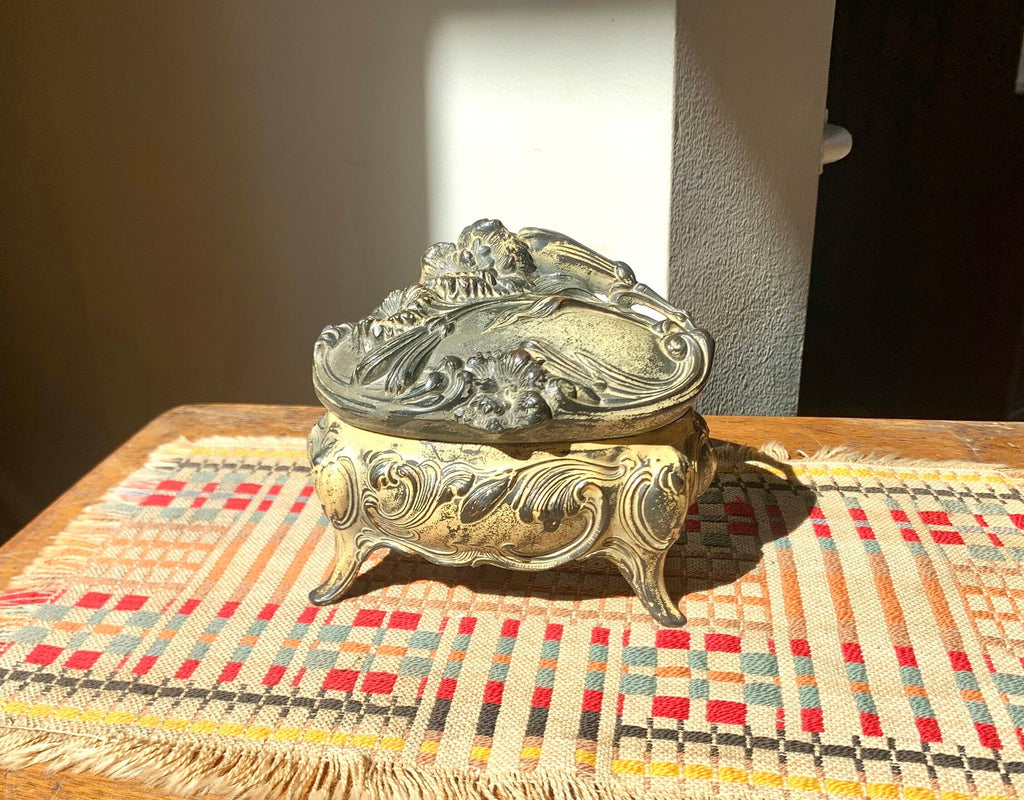 Antique Art Nouveau Jewelry Casket | Ornate Jewelry Box | Large Jenning Brothers Jewelry Gasket | Distressed Trinket Box