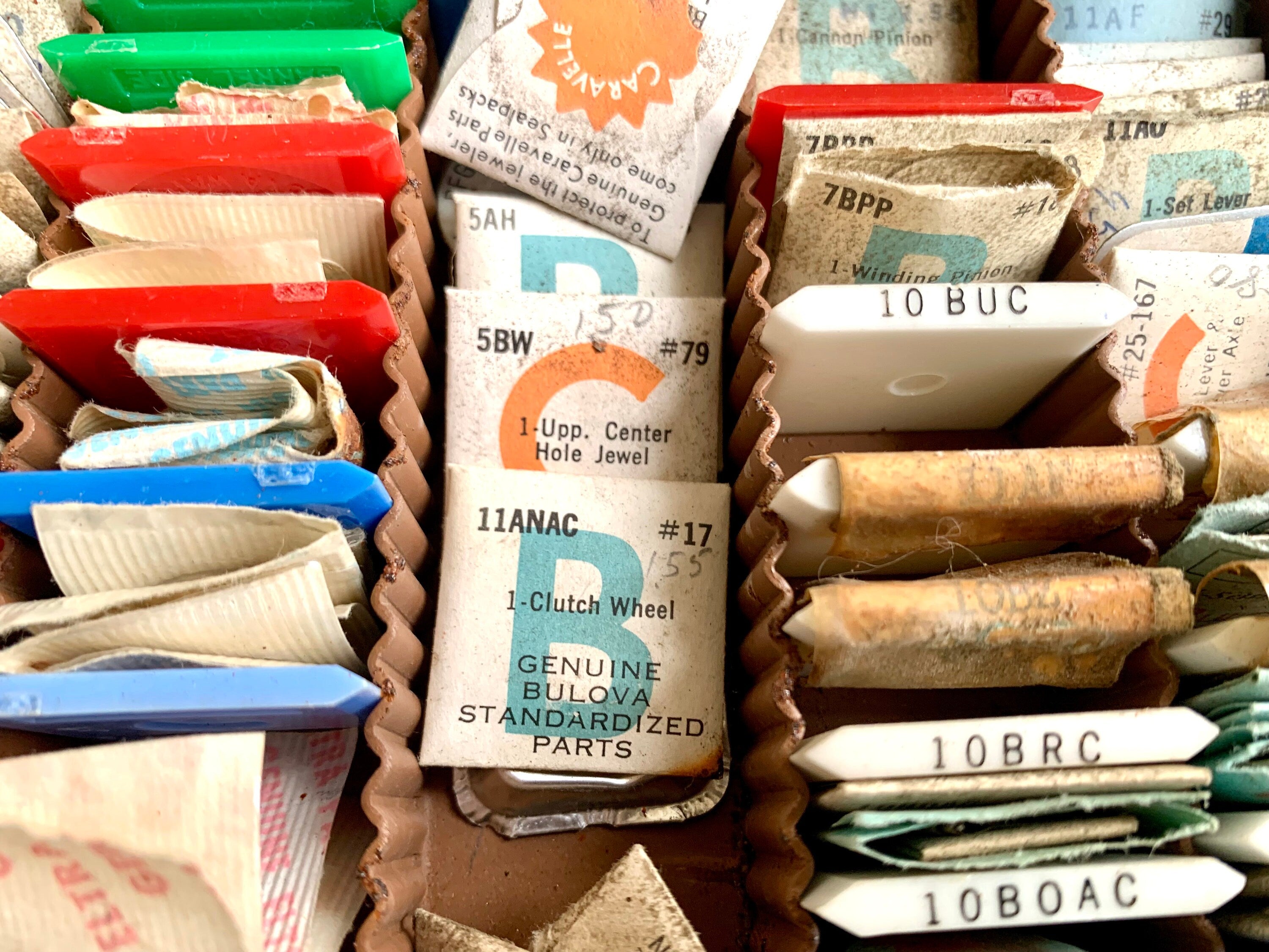 Bulova Repair-Master Cabinet With Contents | Vintage 3 Drawer Bulova Watch Repair Parts and Cabinet | Faux Woodgrain Bulova Parts Cabinet