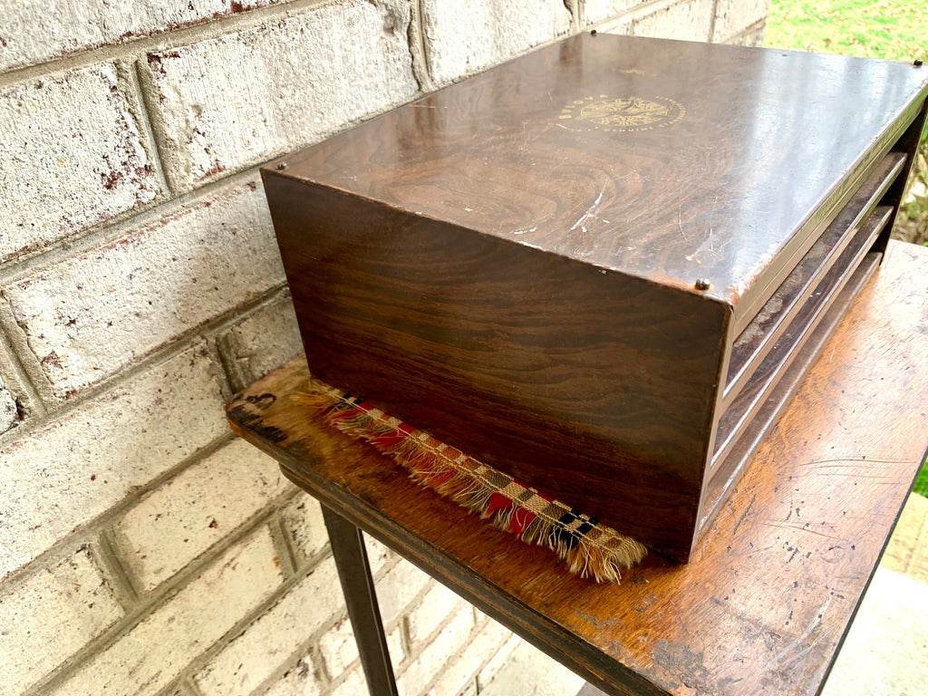 Bulova Repair-Master Cabinet With Contents | Vintage 3 Drawer Bulova Watch Repair Parts and Cabinet | Faux Woodgrain Bulova Parts Cabinet