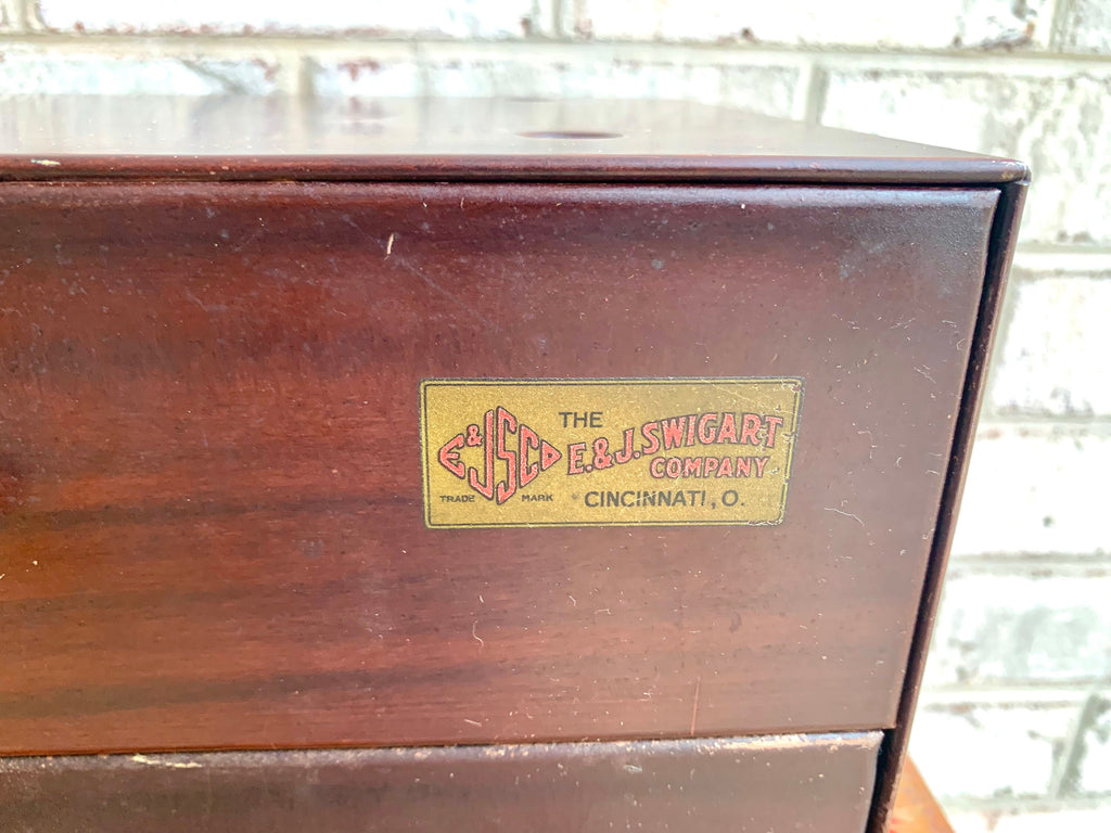E&J Swigart Co. Cabinet With Contents | Vintage 2 Drawer Swigart Watch Repair Parts and Cabinet | Faux Woodgrain Parts Cabinet | Watch Springs