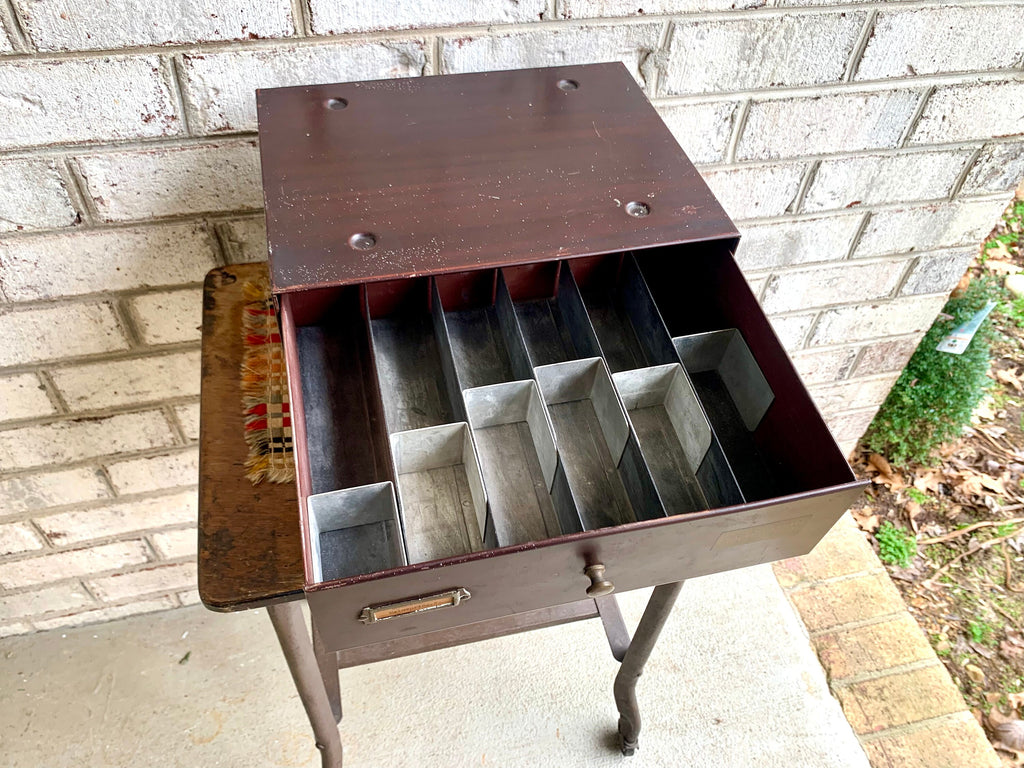 E&J Swigart Co. Cabinet With Contents | Vintage 2 Drawer Swigart Watch Repair Parts and Cabinet | Faux Woodgrain Parts Cabinet | Watch Springs