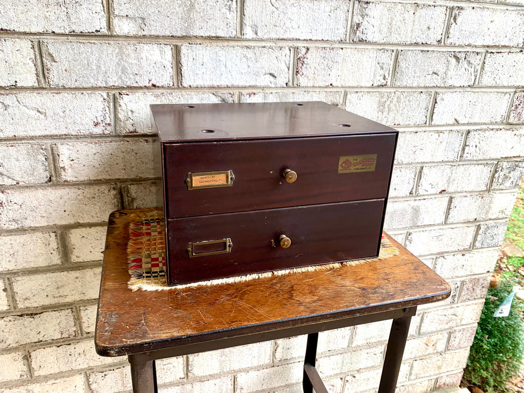 E&J Swigart Co. Cabinet With Contents | Vintage 2 Drawer Swigart Watch Repair Parts and Cabinet | Faux Woodgrain Parts Cabinet | Watch Springs