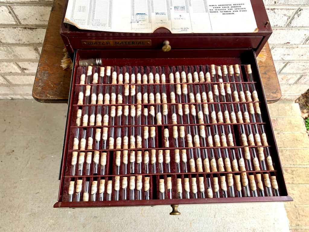 Genuine Gruen Co. Cabinet With Contents | Vintage 2 Drawer Gruen Watch Repair Parts and Cabinet | Gruen Watch Parts Cabinet | Watch Parts