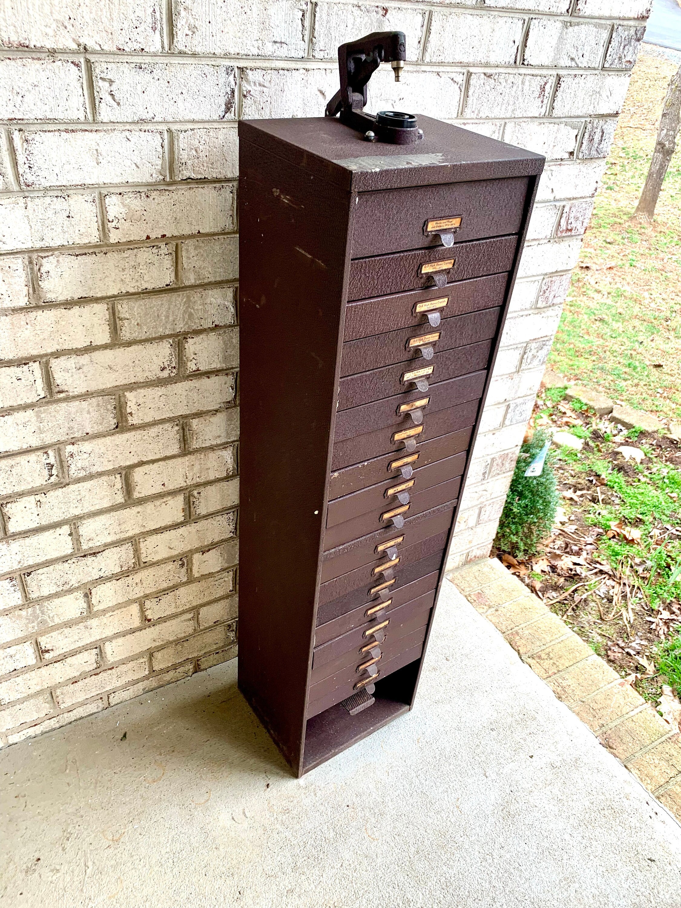 Germanow & Simon Watch Crystal Cabinet | Vintage Metal Watch Crystal Cabinet With Built In Press | Watch Crystals and Cabinet | Watch Repair