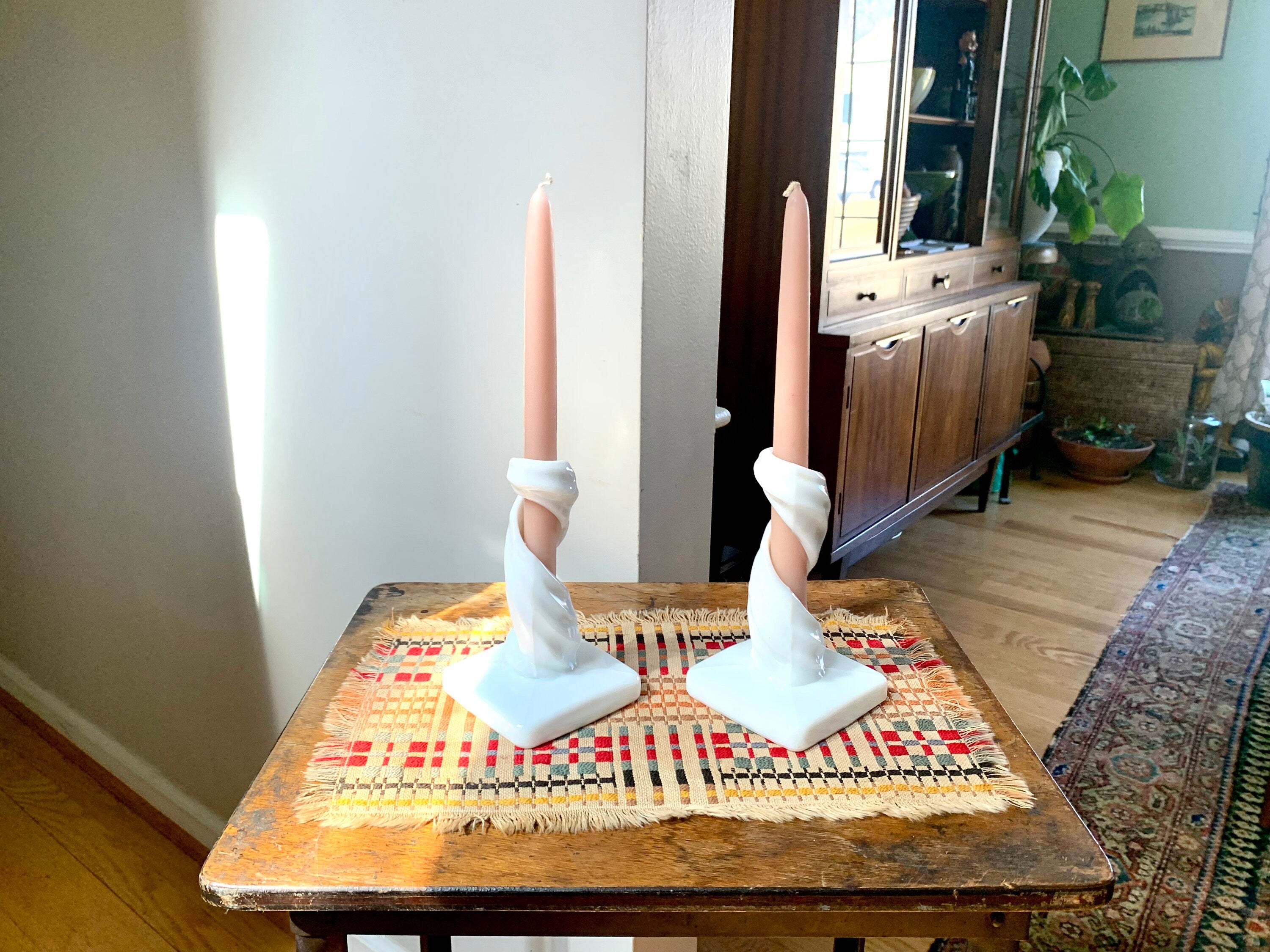 Vtg Westmoreland Milk Glass Spiral Candlesticks | MIlk Glass Spiral Candle Holders| MCM Spiral Candlesticks Holders| Lotus Swirl Pattern