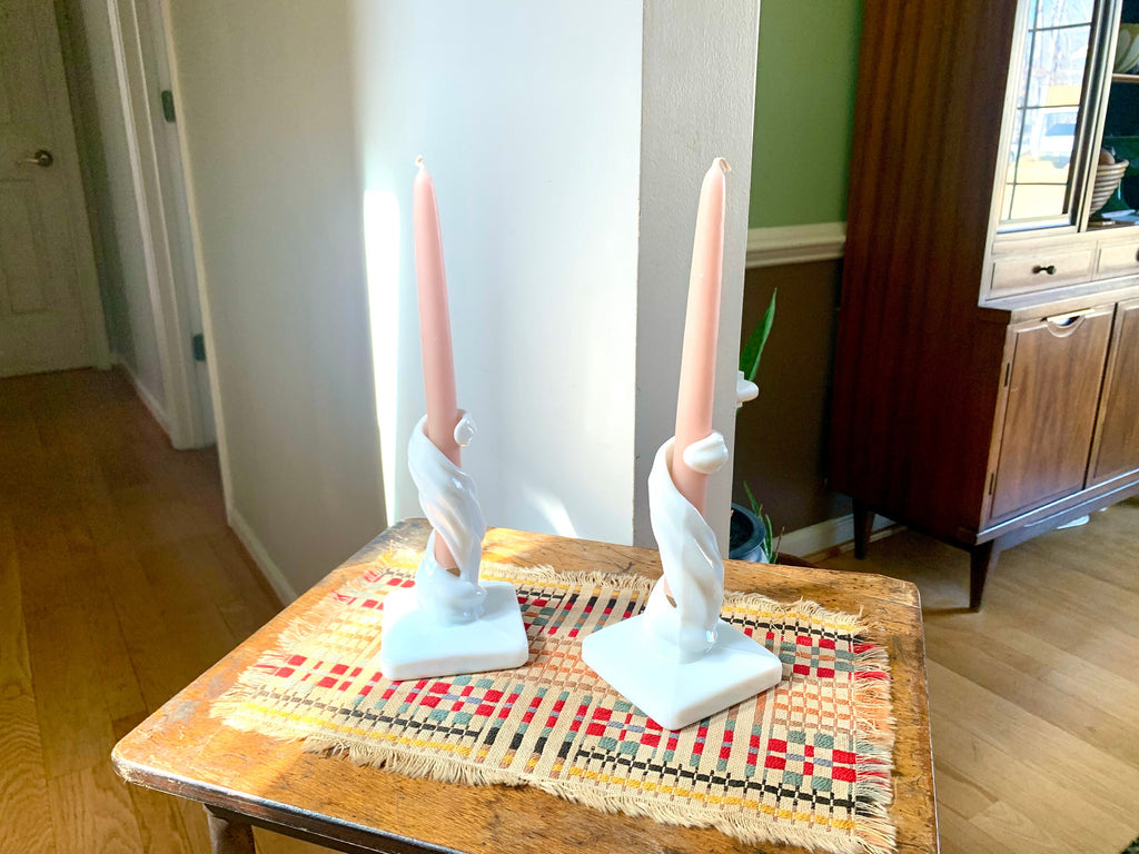 Vtg Westmoreland Milk Glass Spiral Candlesticks | MIlk Glass Spiral Candle Holders| MCM Spiral Candlesticks Holders| Lotus Swirl Pattern