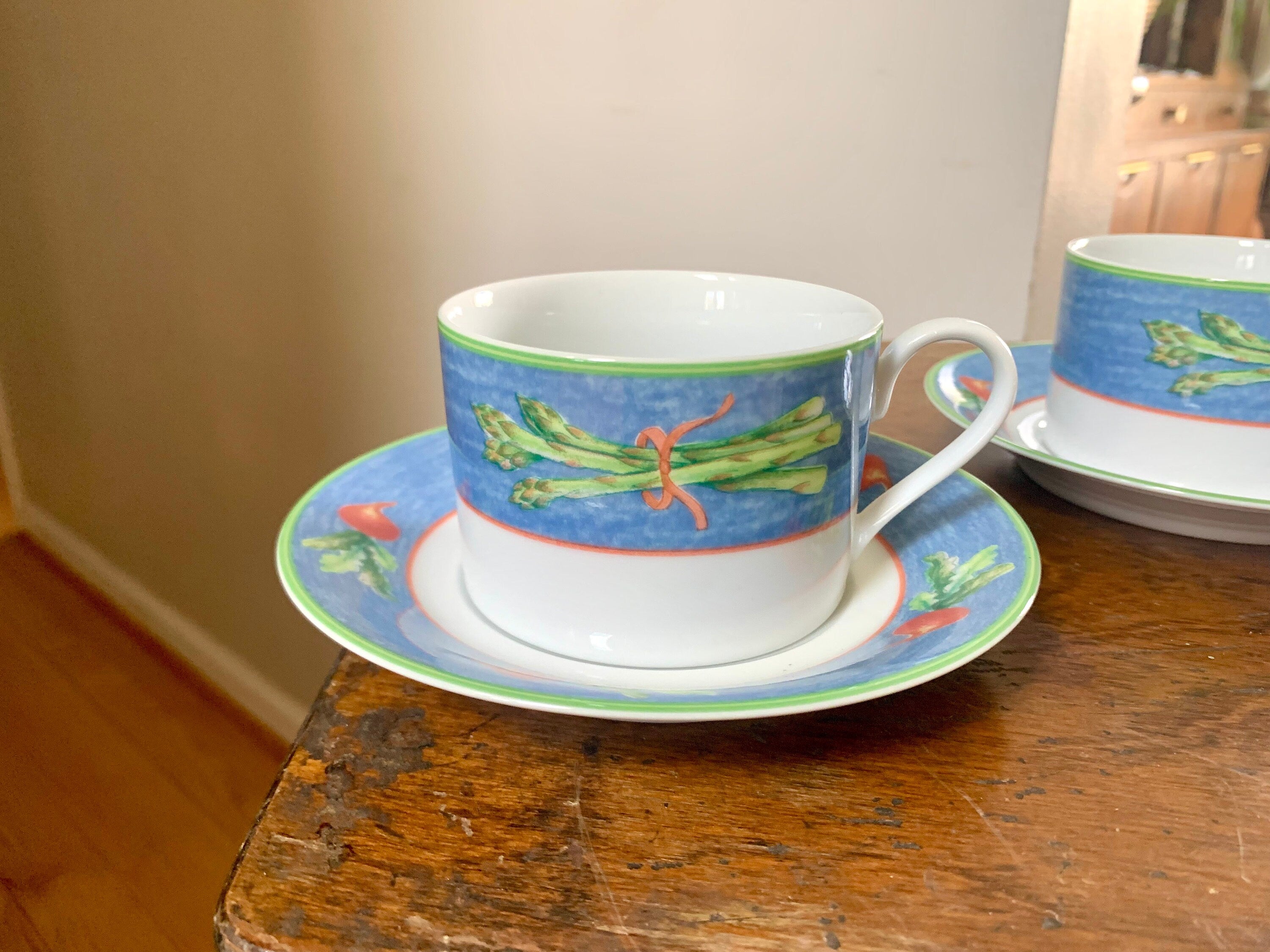 Vtg Mikasa Cup and Saucer Set | Asparagus Mikasa Cups and Saucers | Village Market Blue Mikasa China Set | Set Of 4 Mikasa Tea Set
