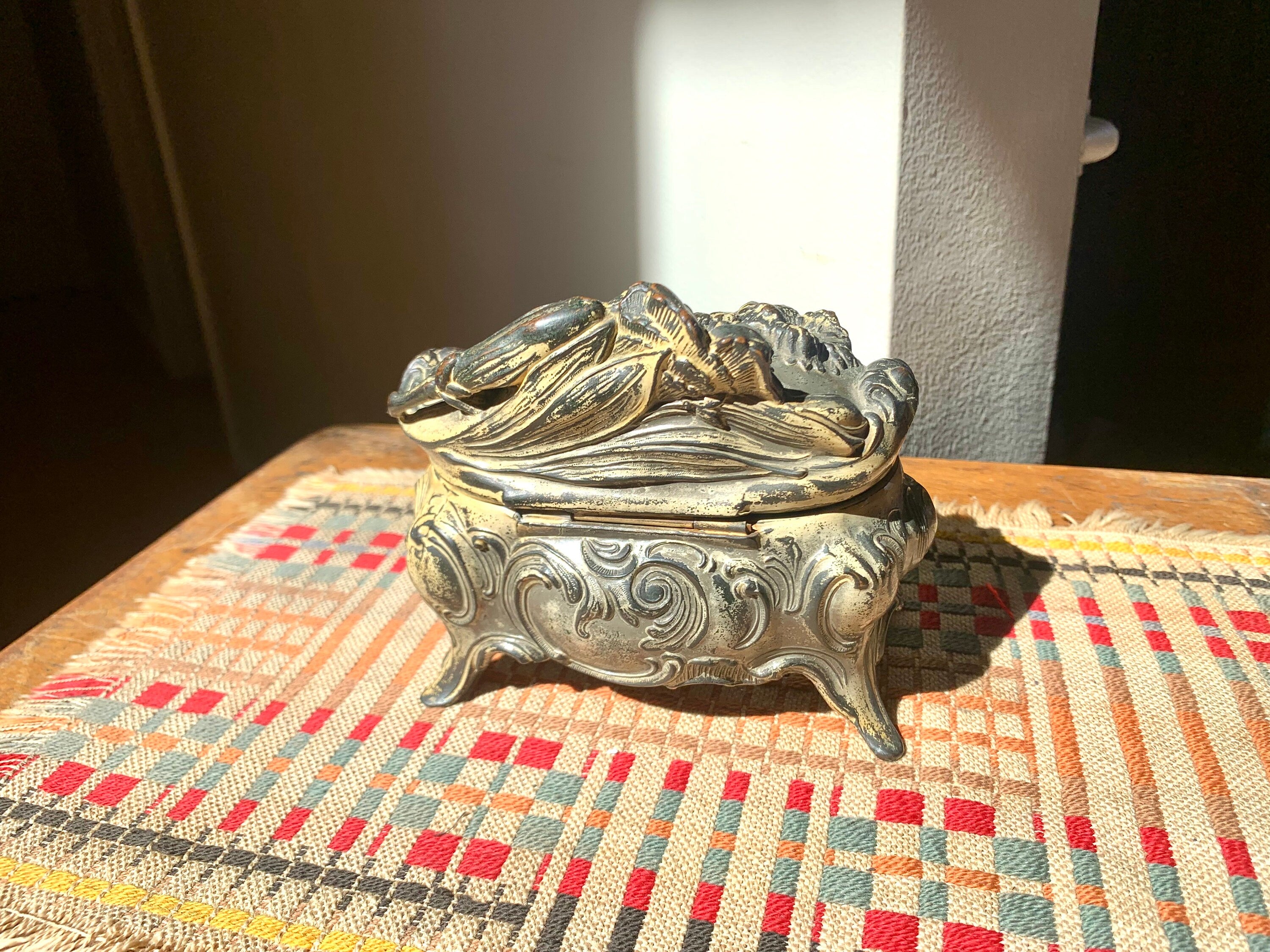 Antique Art Nouveau Jewelry Casket | Ornate Jewelry Box | Large Jenning Brothers Jewelry Gasket | Distressed Trinket Box