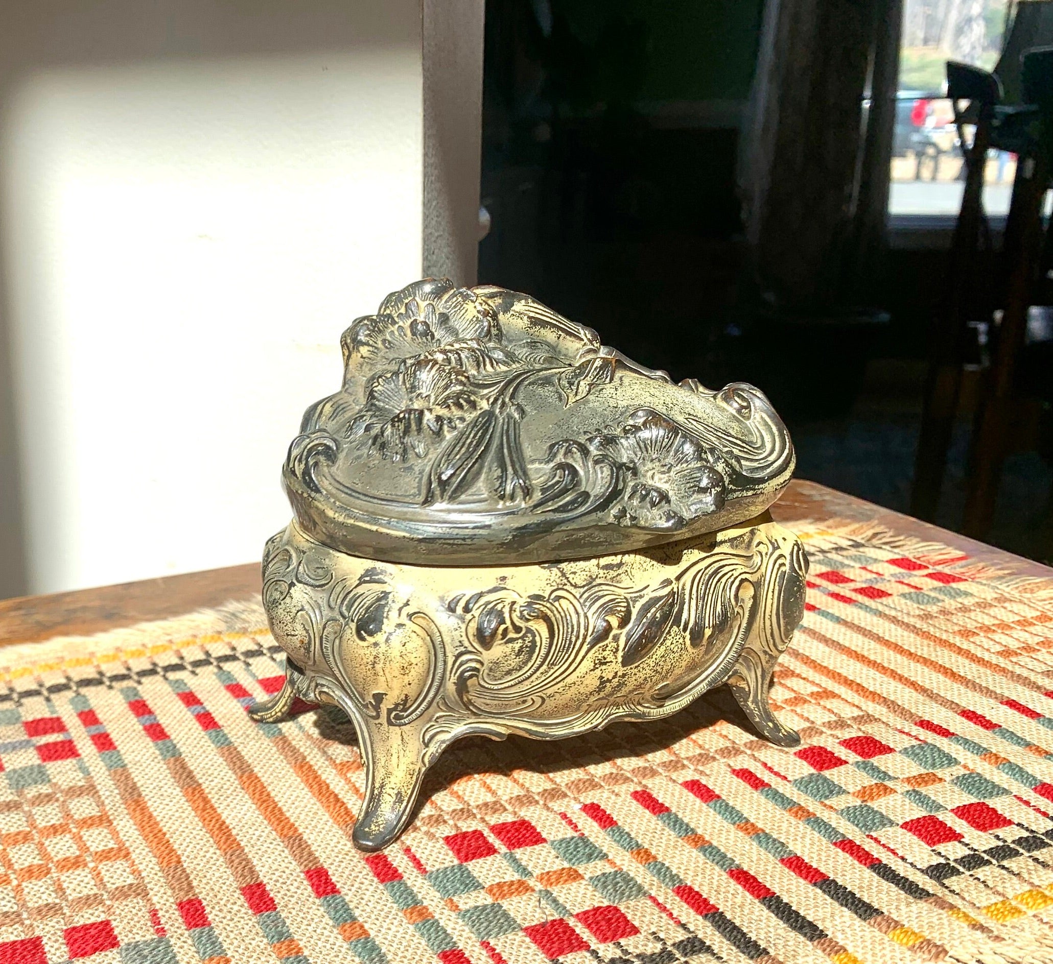 Antique Art Nouveau Jewelry Casket | Ornate Jewelry Box | Large Jenning Brothers Jewelry Gasket | Distressed Trinket Box