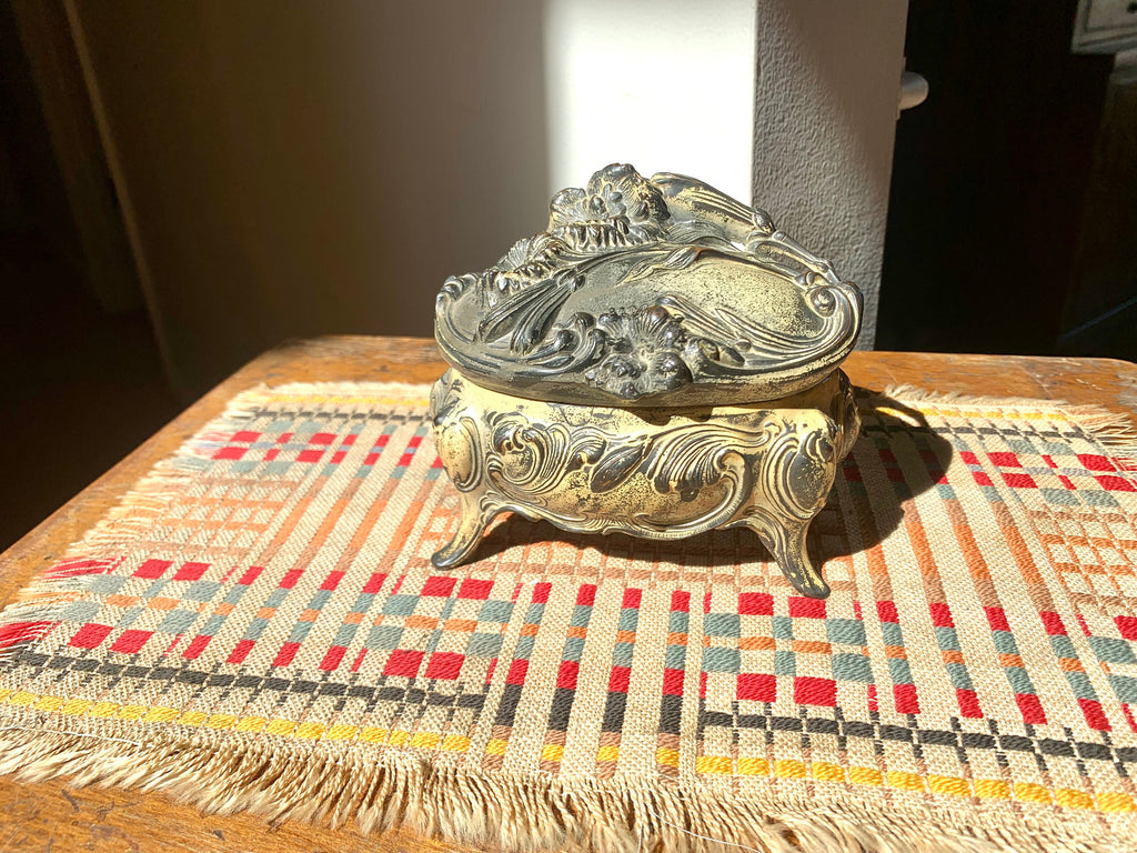Antique Art Nouveau Jewelry Casket | Ornate Jewelry Box | Large Jenning Brothers Jewelry Gasket | Distressed Trinket Box