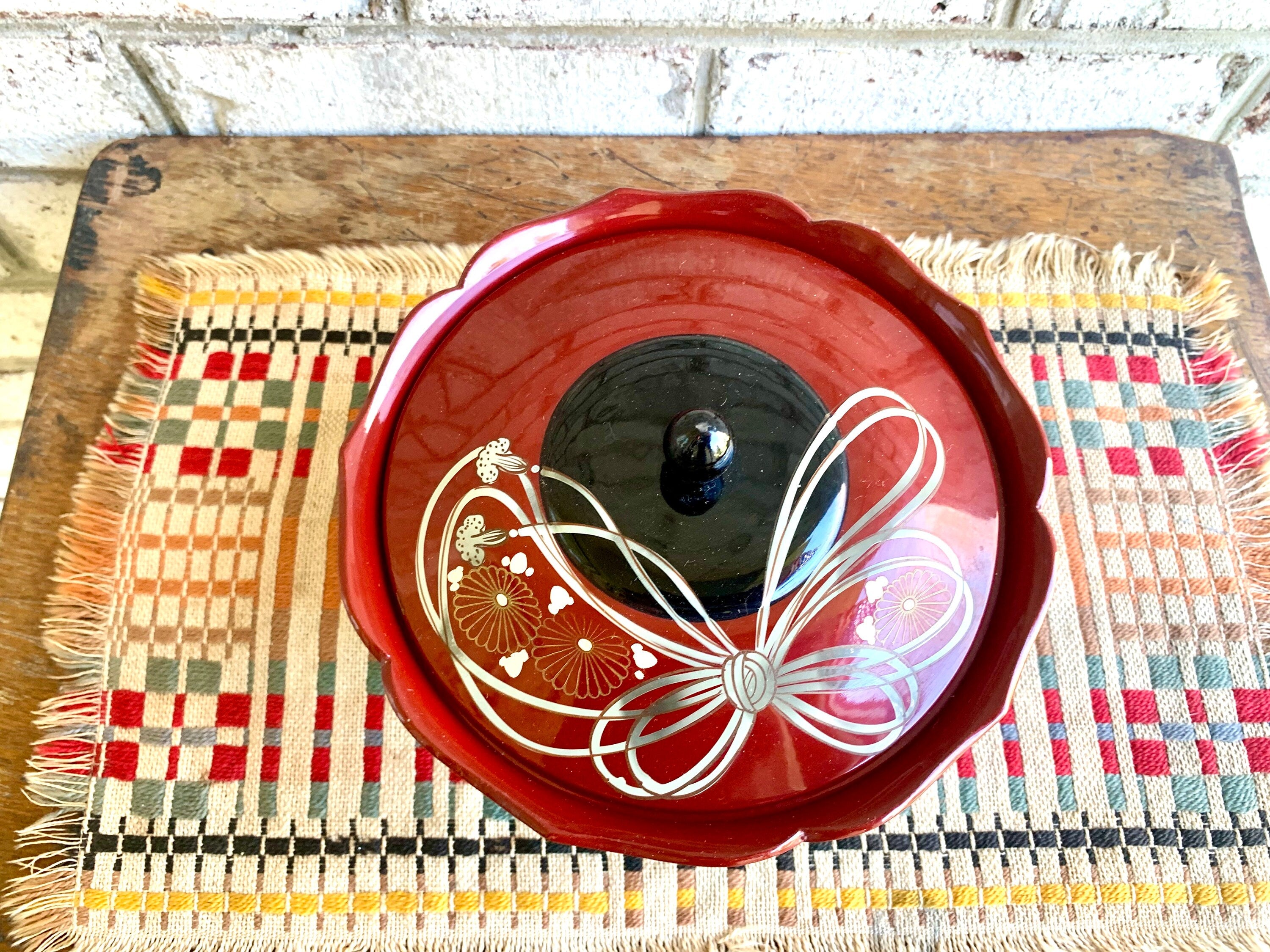 Vtg Musical Japanese Lacquered Dish | Music Box Cover Dish | Japan Lacquered Trinket Dish | Musical Japanese Lacquered Lidded Bowl