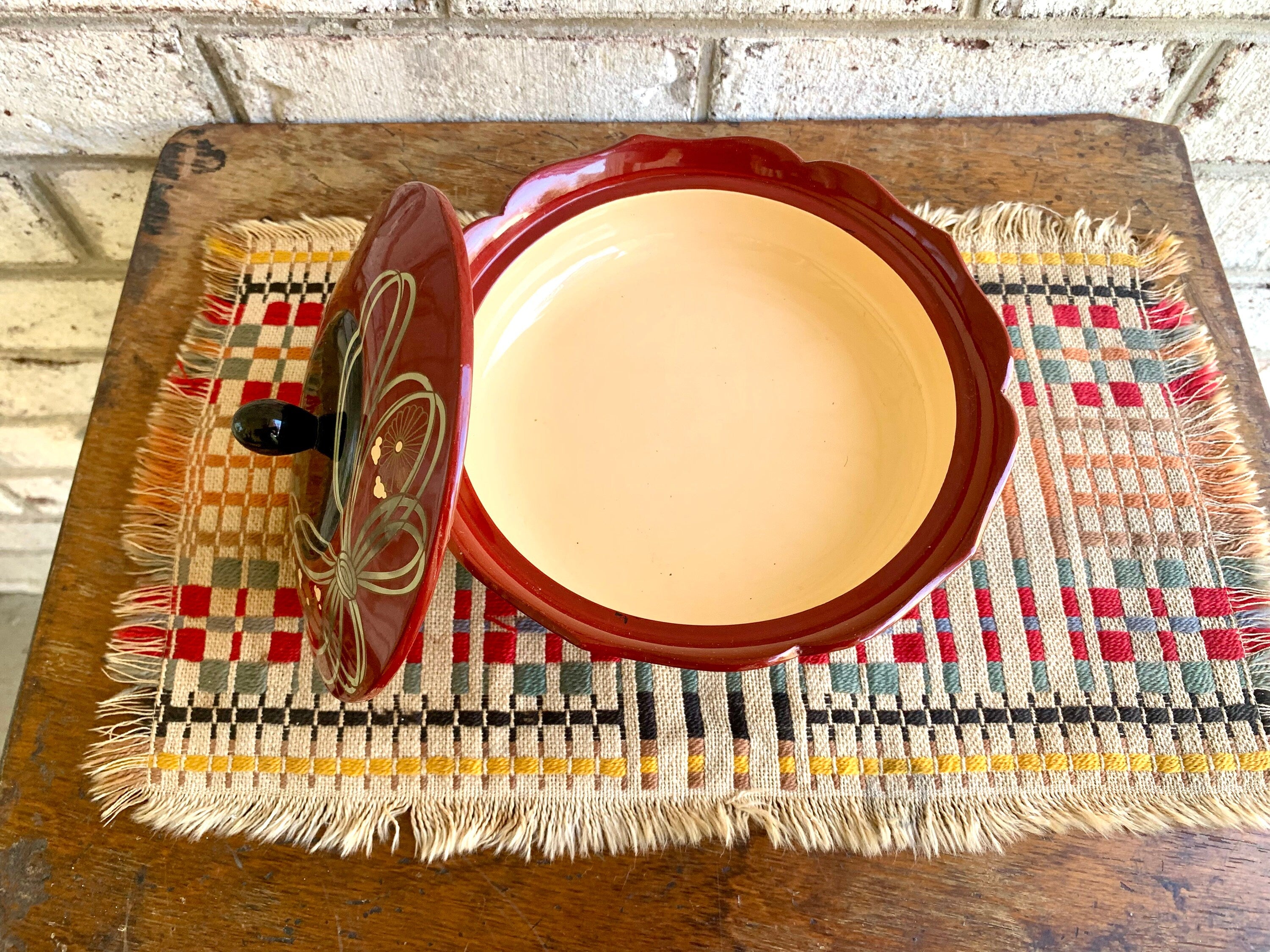 Vtg Musical Japanese Lacquered Dish | Music Box Cover Dish | Japan Lacquered Trinket Dish | Musical Japanese Lacquered Lidded Bowl