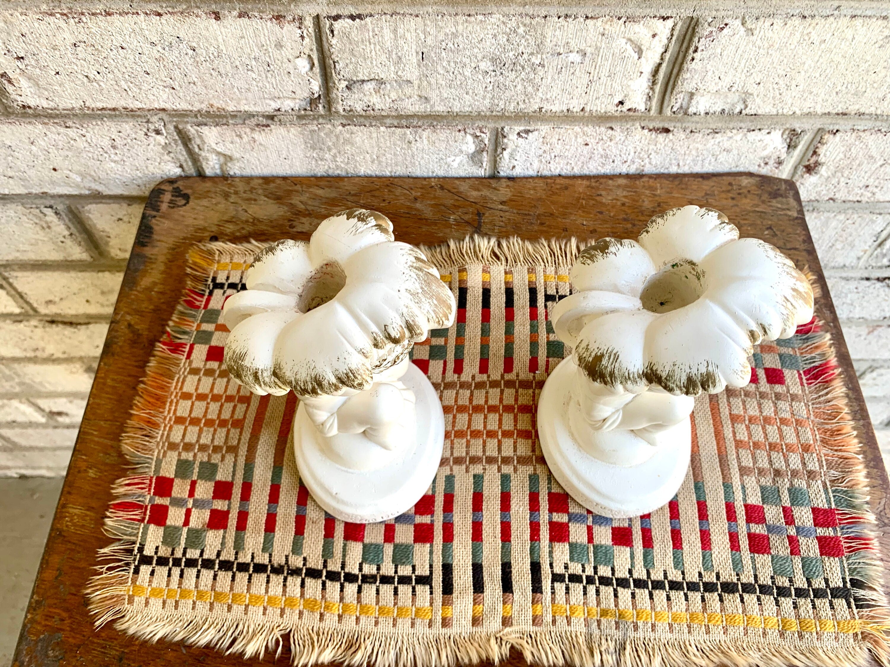 Vtg Universal Statuary Corp Cherub Candle Holders | Cherub Candle Holders | Shabby Chic Candle Holders | 60's Cherub Candlestick Holders