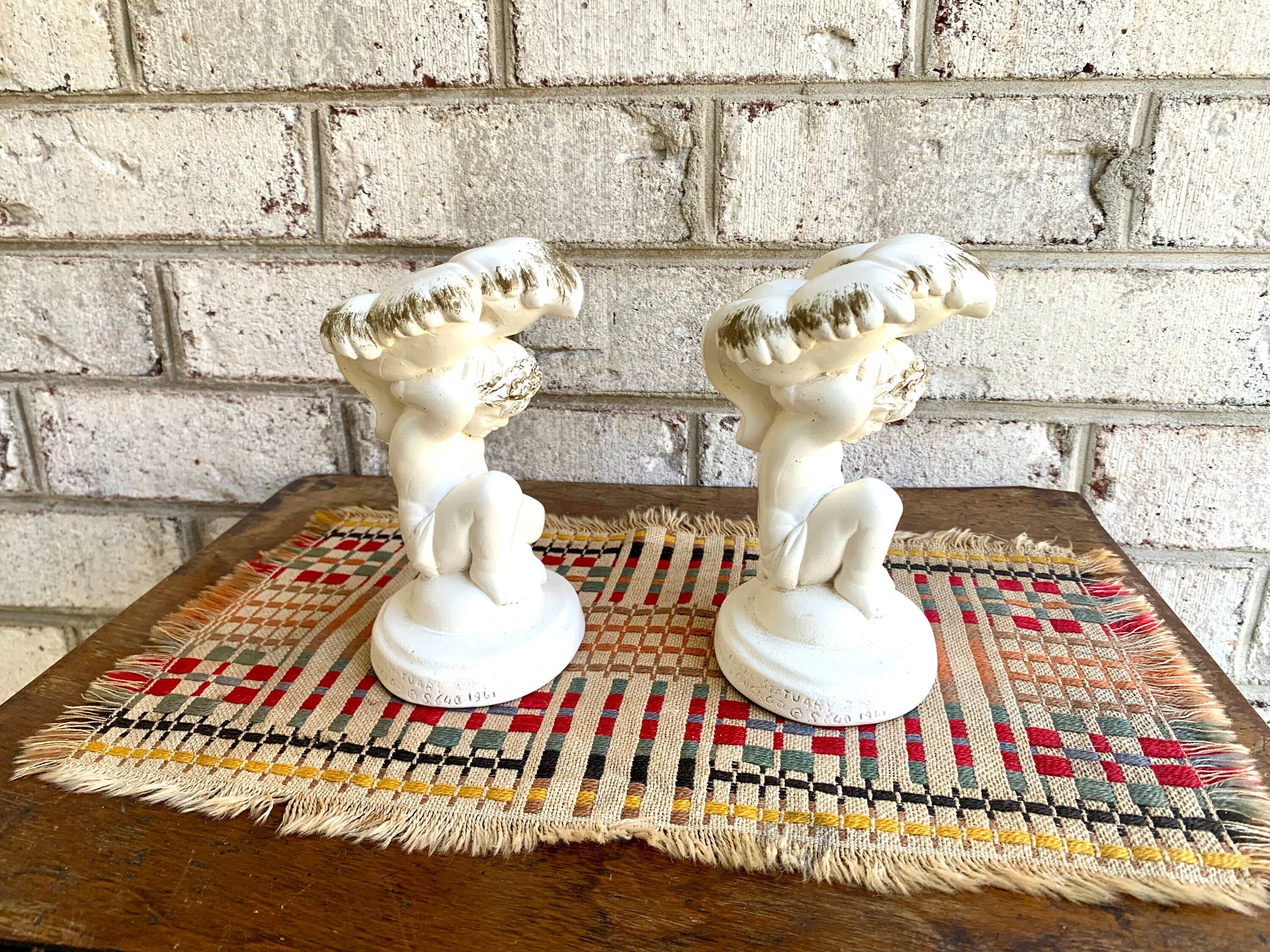 Vtg Universal Statuary Corp Cherub Candle Holders | Cherub Candle Holders | Shabby Chic Candle Holders | 60's Cherub Candlestick Holders