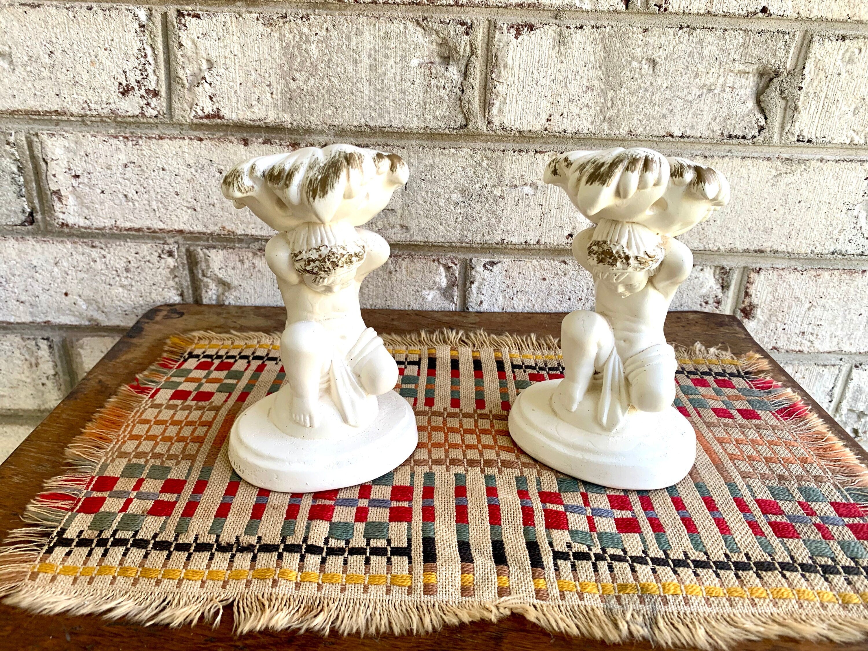 Vtg Universal Statuary Corp Cherub Candle Holders | Cherub Candle Holders | Shabby Chic Candle Holders | 60's Cherub Candlestick Holders