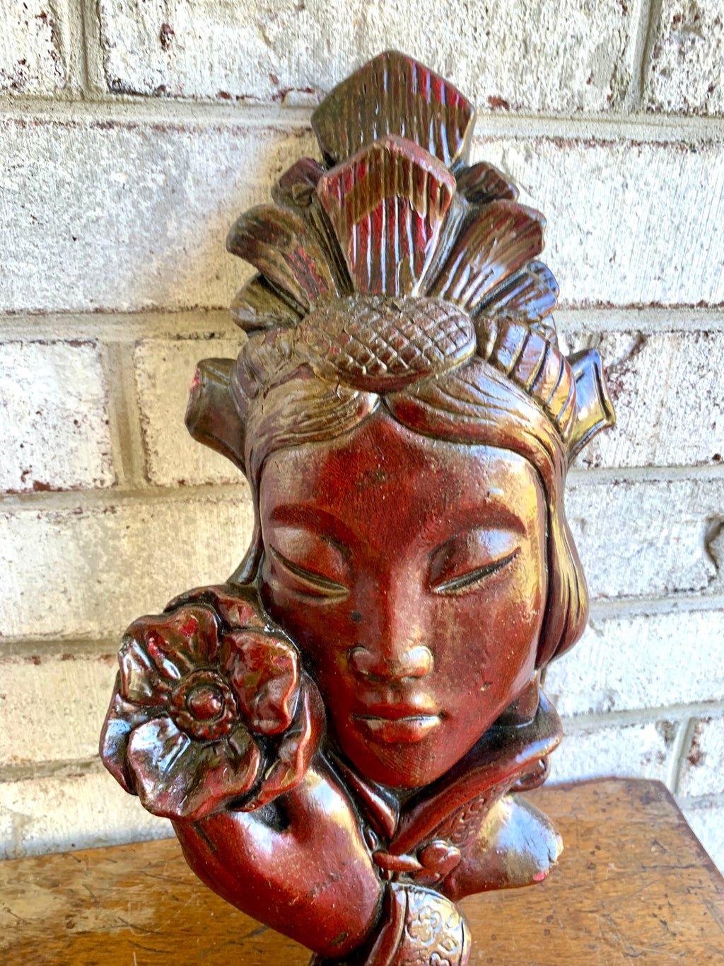 Large Japanese Geisha Wall Art | 16" Heavy Red Geisha Figurine Wall Hanging | Japanese Decor | Asian Geisha Figurine