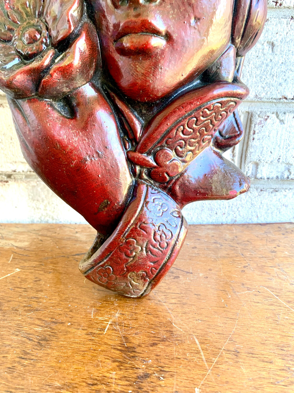 Large Japanese Geisha Wall Art | 16" Heavy Red Geisha Figurine Wall Hanging | Japanese Decor | Asian Geisha Figurine