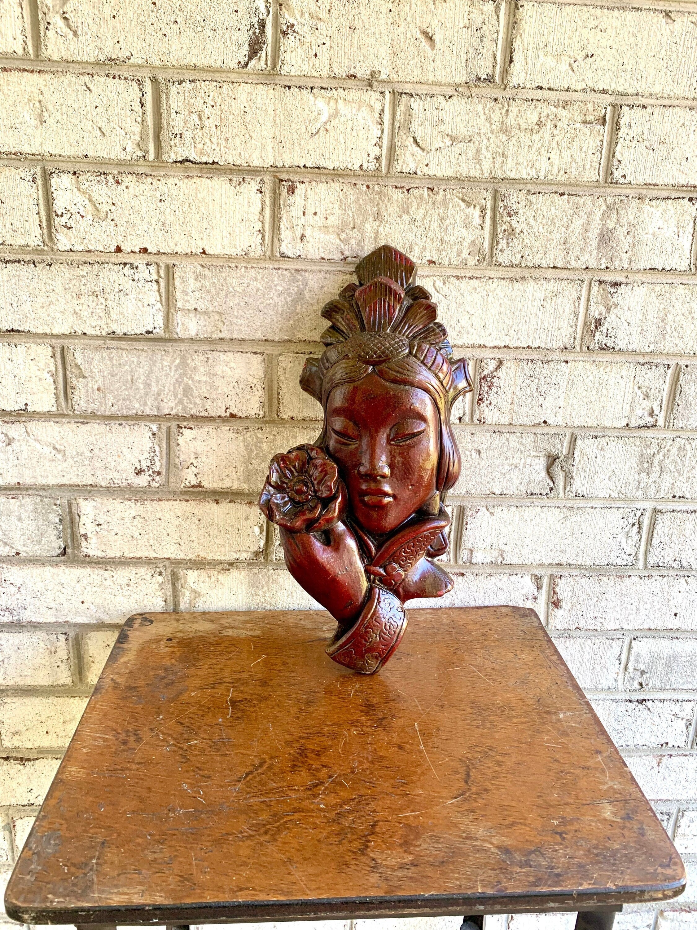 Large Japanese Geisha Wall Art | 16" Heavy Red Geisha Figurine Wall Hanging | Japanese Decor | Asian Geisha Figurine