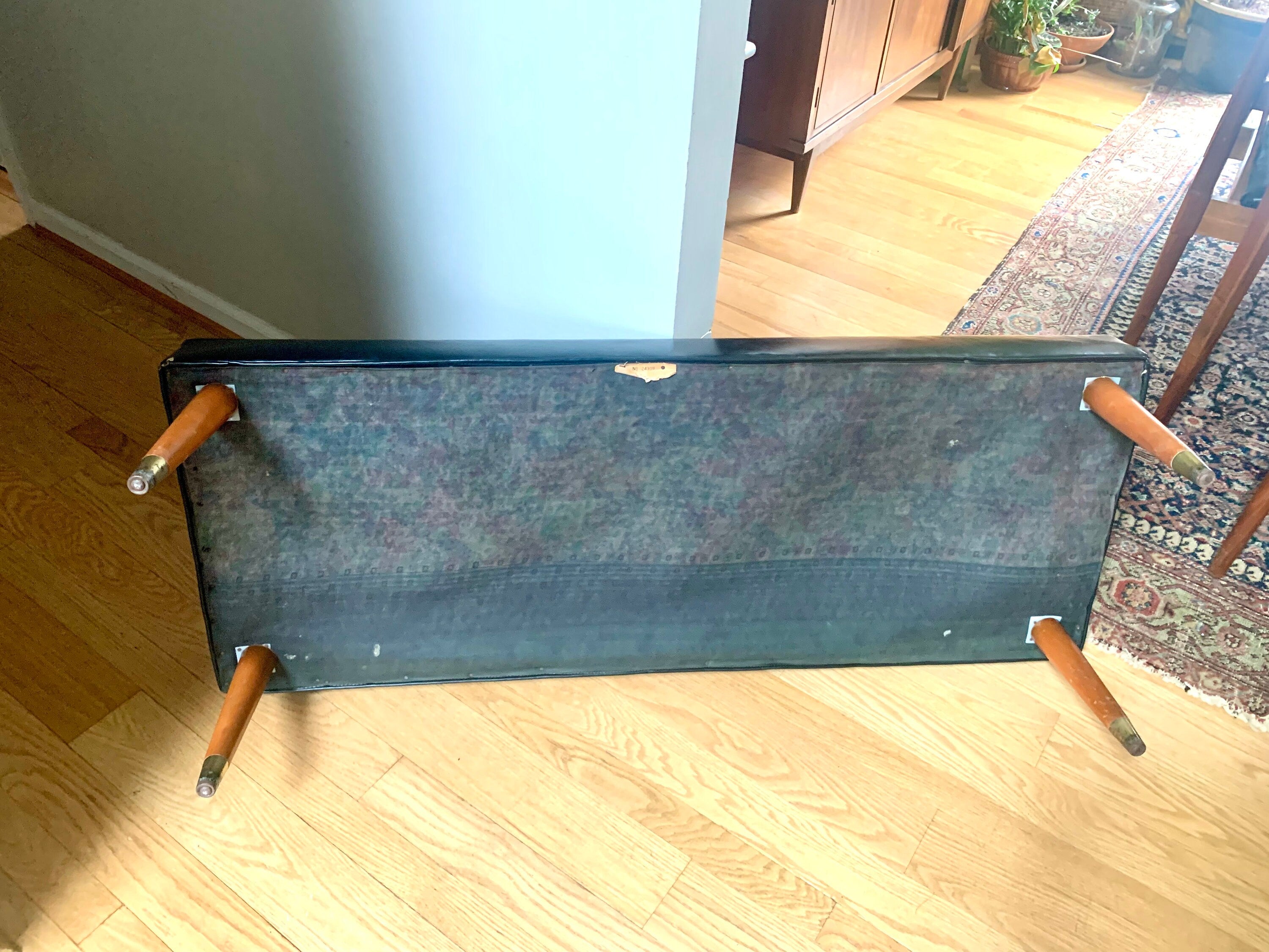 Vtg Original Herman Chairs Inc. Bench | Black MCM Vinyl Bench | Black Tufted Bench | Milo Baughman Style Bench | Unrestored MCM Bench