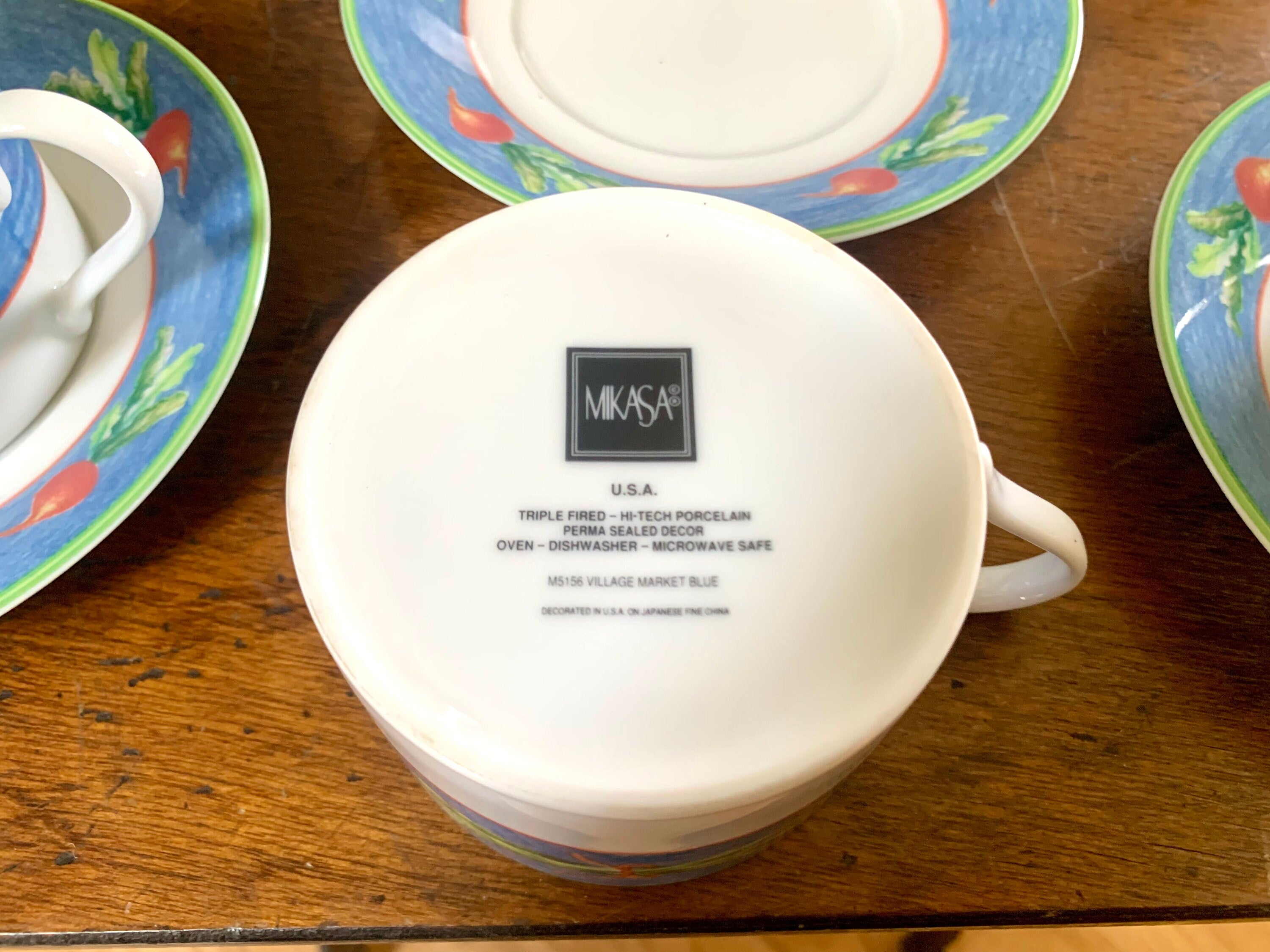 Vtg Mikasa Cup and Saucer Set | Asparagus Mikasa Cups and Saucers | Village Market Blue Mikasa China Set | Set Of 4 Mikasa Tea Set