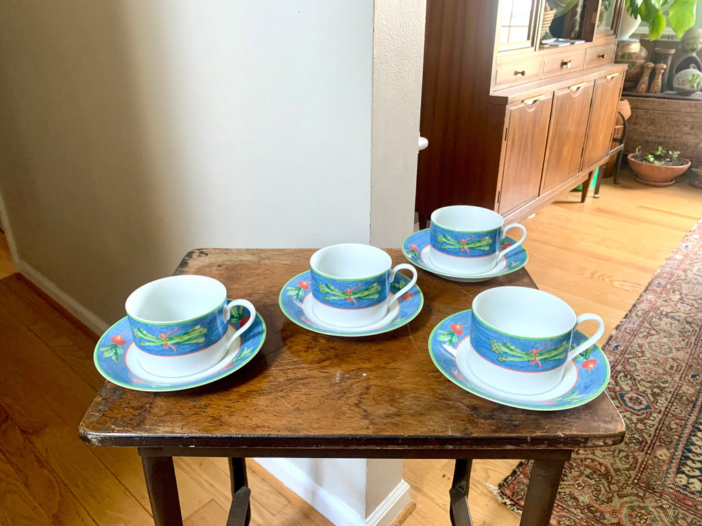 Vtg Mikasa Cup and Saucer Set | Asparagus Mikasa Cups and Saucers | Village Market Blue Mikasa China Set | Set Of 4 Mikasa Tea Set