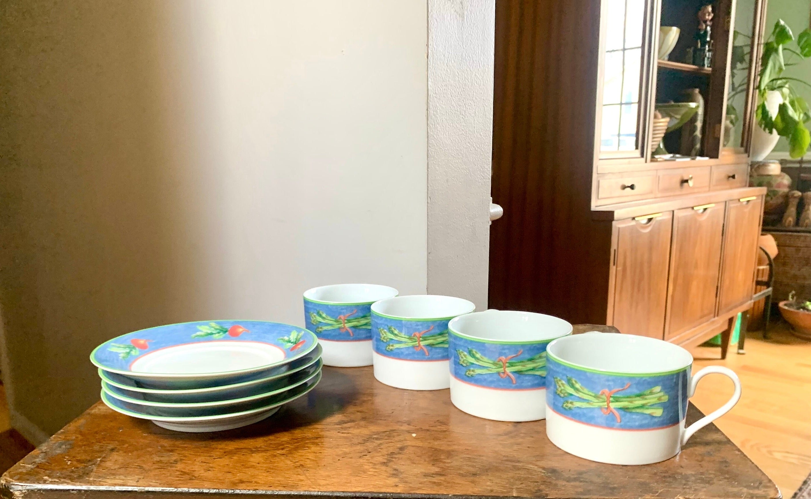 Vtg Mikasa Cup and Saucer Set | Asparagus Mikasa Cups and Saucers | Village Market Blue Mikasa China Set | Set Of 4 Mikasa Tea Set