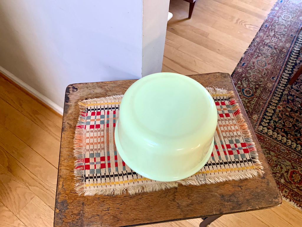 Vtg Uranium Glass Mixing Bowl | Vaseline Glass Mixing Bowl | 9" Uranium Mixing Bowl | MCM Mixing Bowl