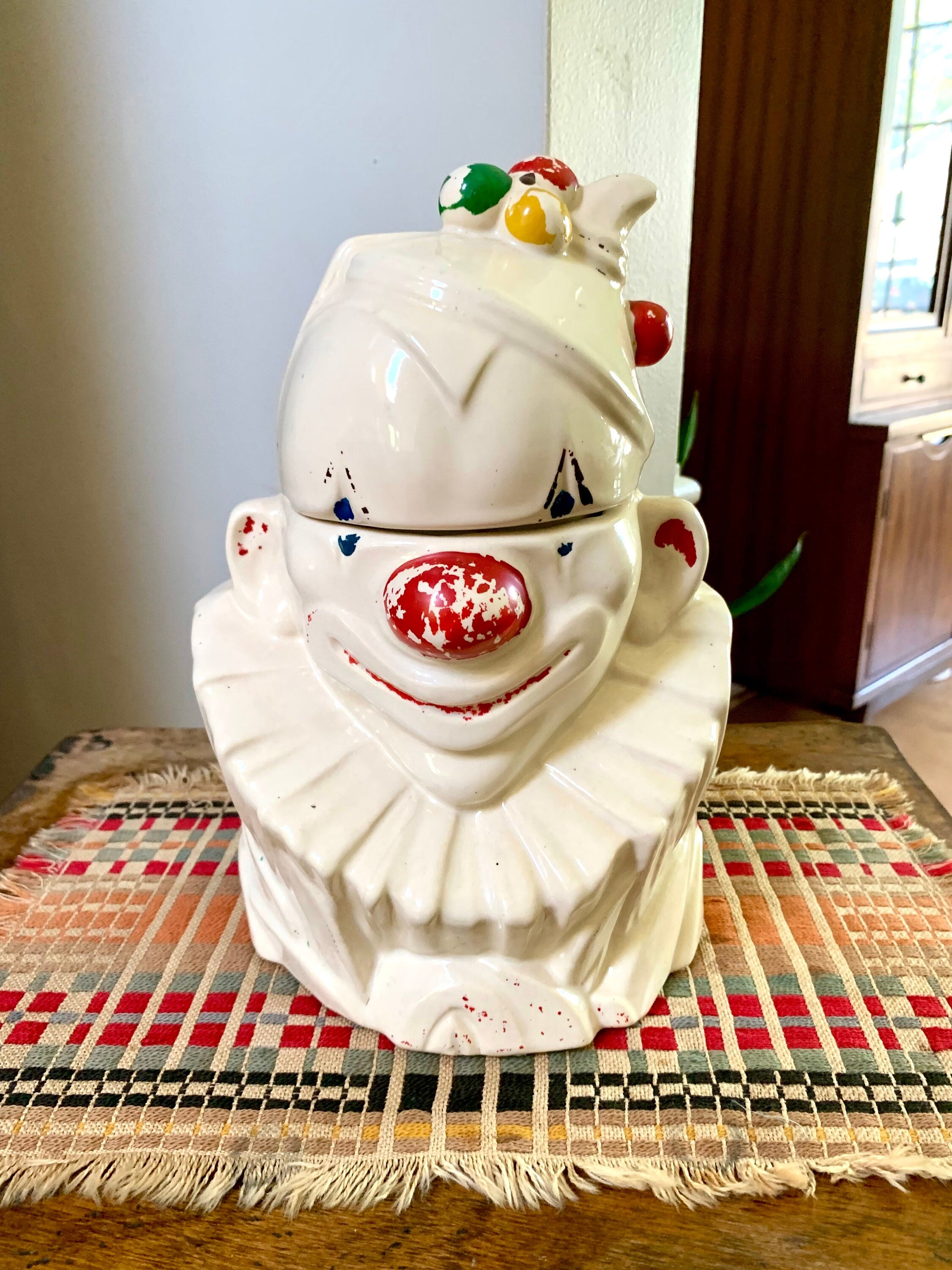 Vtg McCoy Pottery Clown Cookie Jar | McCoy Ceramic Clown Cooking Jar | Distressed Paint Clown Cookie Jar | McCoy Cooking Container